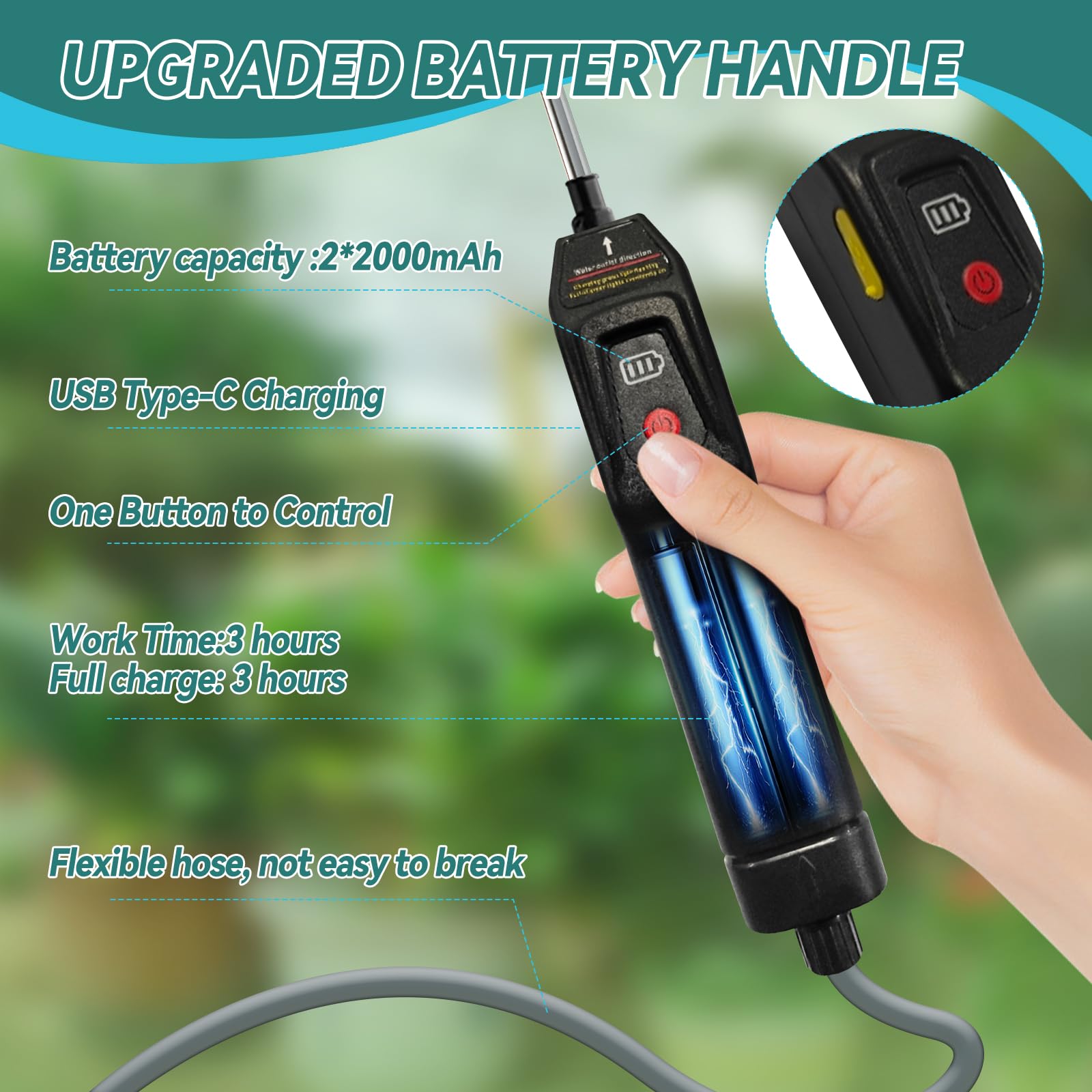 Opryskiwacz plecakowy zasilany bateriami, 10 l, ulepszony elektryczny opryskiwacz z 4 dyszami mgły, uchwyt do ładowania USB, wysuwana różdżka, przenośny opryskiwacz wody do trawnika, ogrodu
