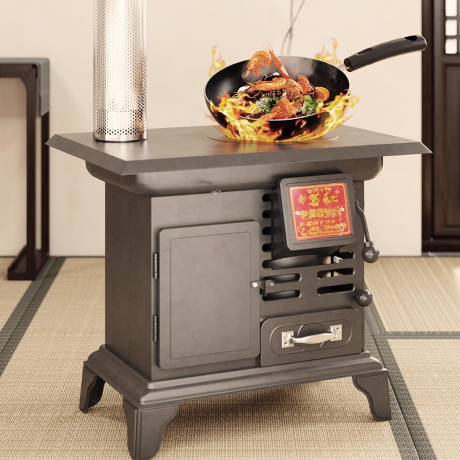 Stufa A Pellet, Stufa A Legna For Interni Con Fori Di Dissipazione Del Calore Allargati, Combustibili Solidi Multipli For Cucinare, Campeggio, Cottura Al Forno