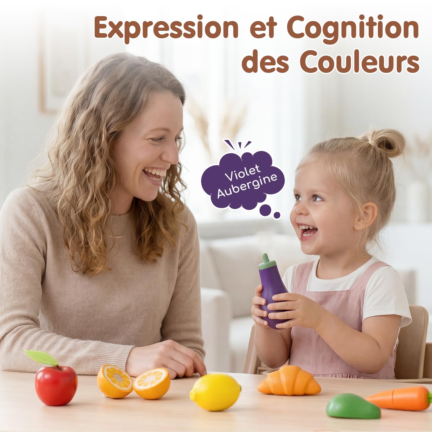 Lehoo Castle Accessoire Cuisine Enfant, Jouet de Cuisine en Bois, Accessoires Cuisine Enfant avec Panier en Tissu, Jouet Alimentaire, Jouet Montessori 3 4 5 6 7 Ans