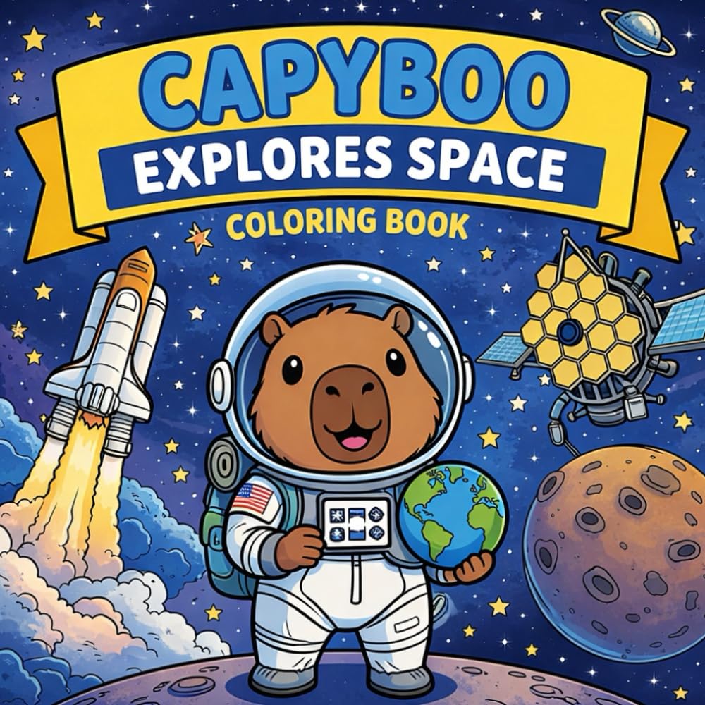 Capyboo Explores Space Coloring Book: Bold & Easy Cosmic Adventures | Cute Capybara Astronauts, Planets, Rockets & Galaxies | Stress-Relief Fun for Kids & Adults (Capyboo Adventures)