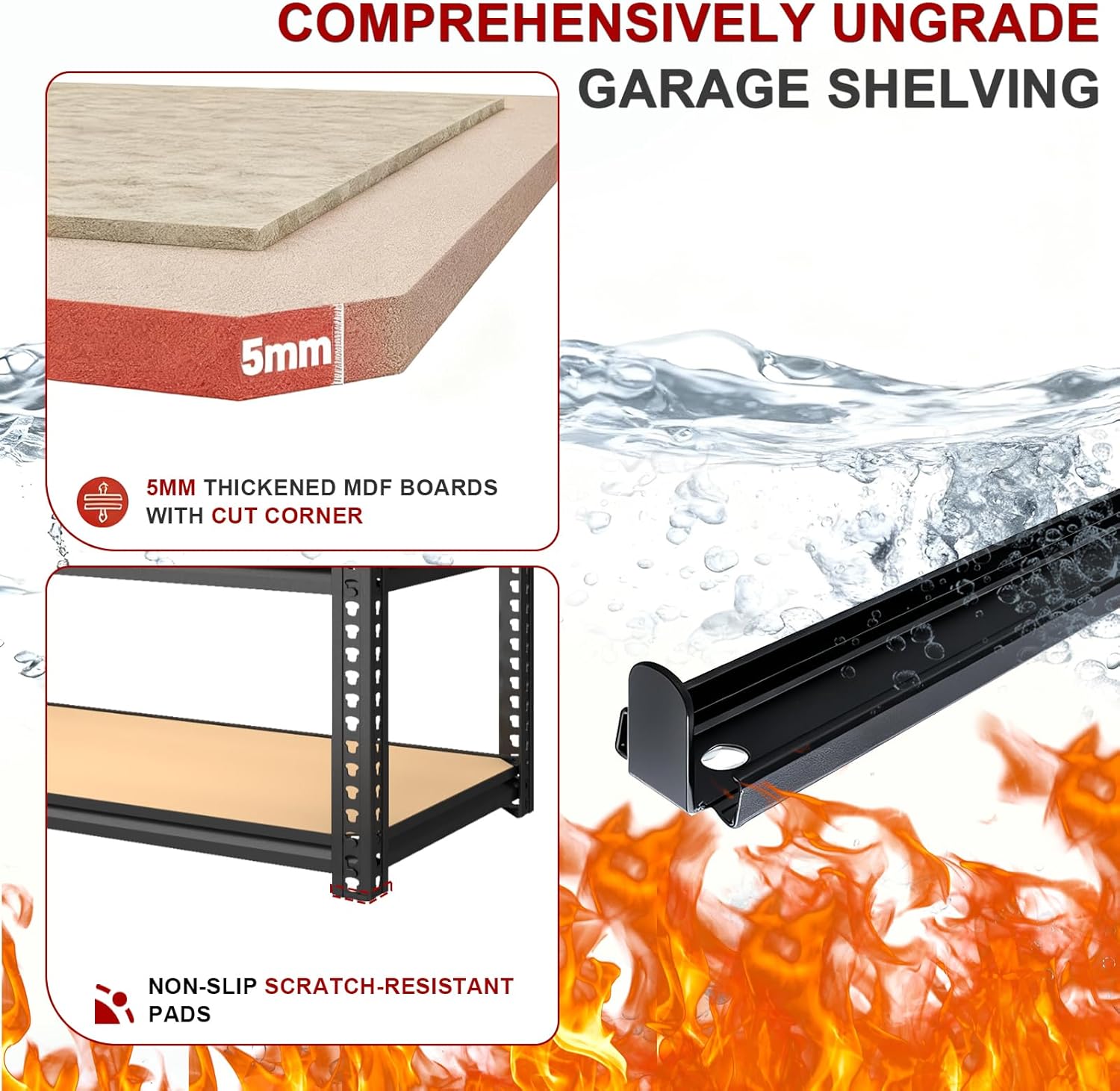 Garage Racks for Storage，5-Tier Adjustable Garage Shelving Storage Shelves,2400LBS Capacity Heavy Duty Shelving for Carport Warehouse Basement,72" H x40 W x20 D - Image 5