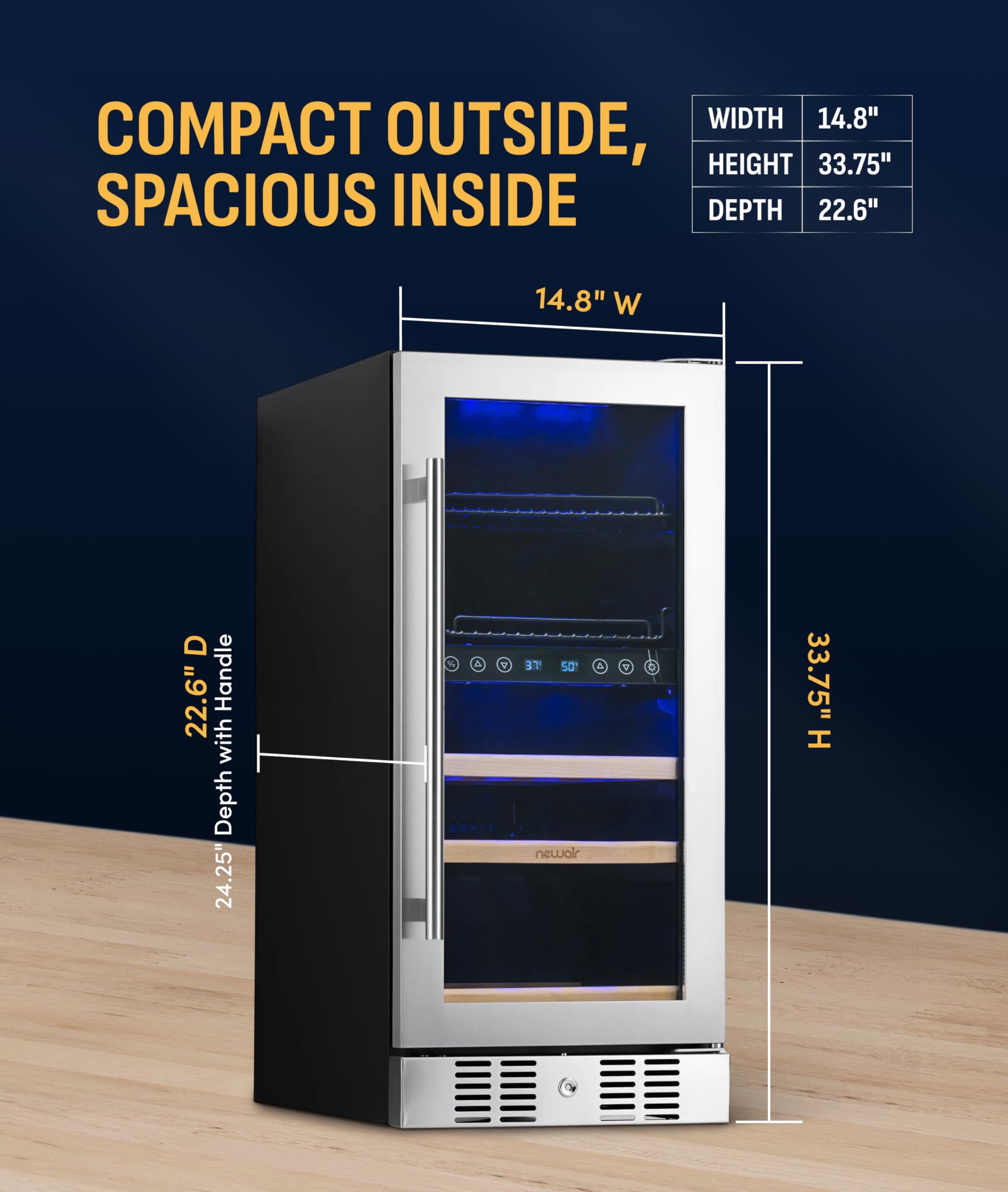 NewAir 15" Dual Zone Beverage Refrigerator & Wine Cooler for 9 Bottles & 48 Cans | Freestanding or Built-In Under Counter Mini Fridge for Beer, Wine and Soda | Stainless Steel on Fridge.com