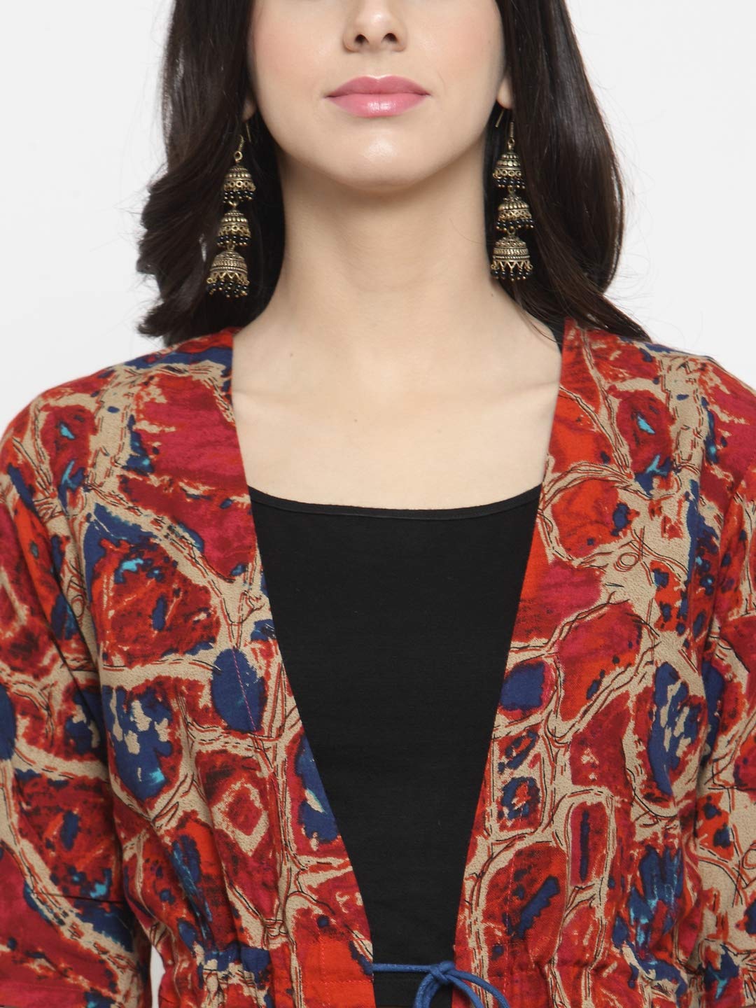 INDIBELLE Viscose Women's Abstract Print V-Neck Shrug (Ibcp255Ml_L, Multi-Color, Large) 4