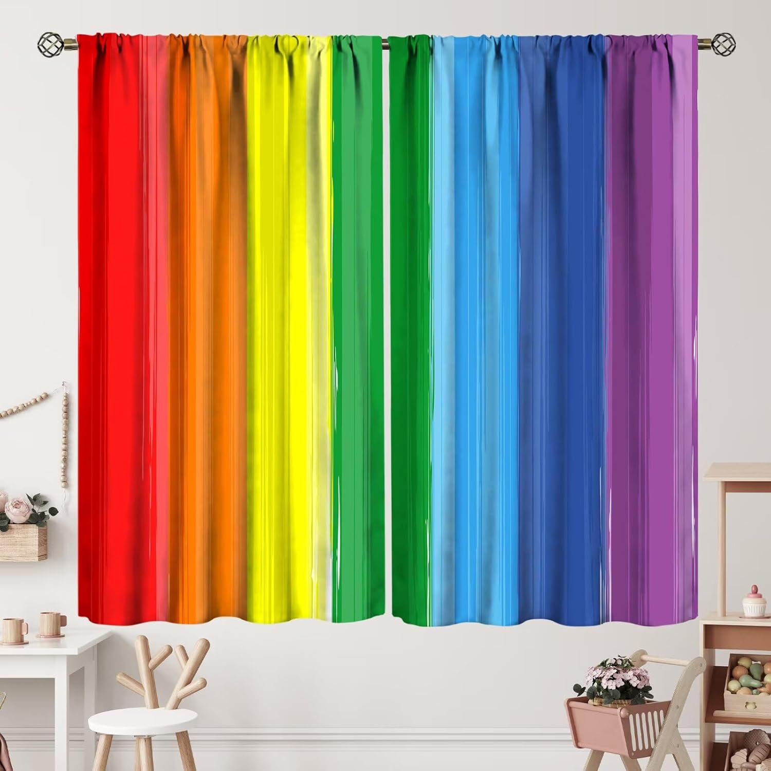 Colorful Rainbow Curtains Colorful Curtain with Rod Pocket for Bedroom Living Room Home Decor Drapes Thermal Insulated Window Treatments 2 Panels Set 42x54 Inch