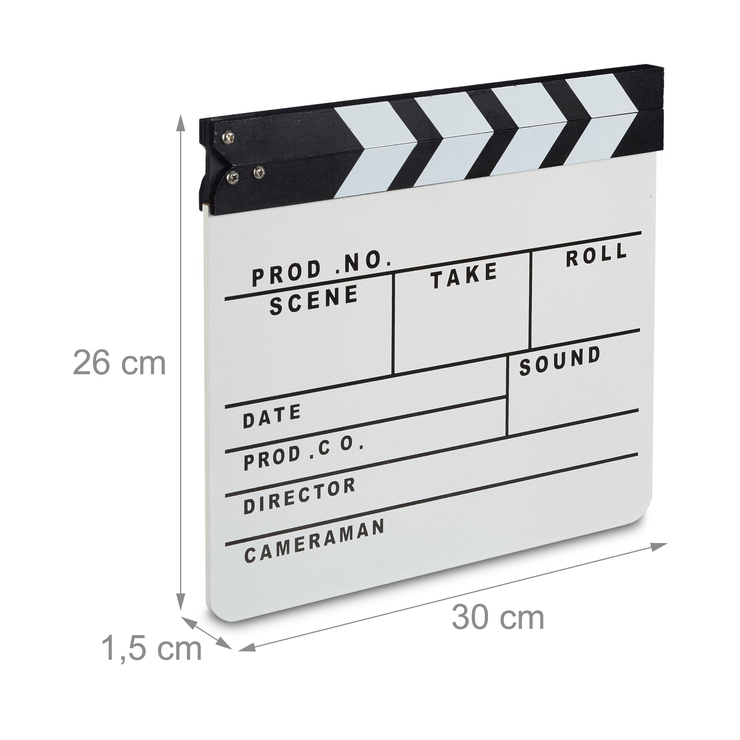 Relaxdays Clap de cinéma, Lot de 2, Hollywood, Film, clapet, Couper Les scènes, Inscription, HxlxP: 26 x 30 cm, Noir/Blanc