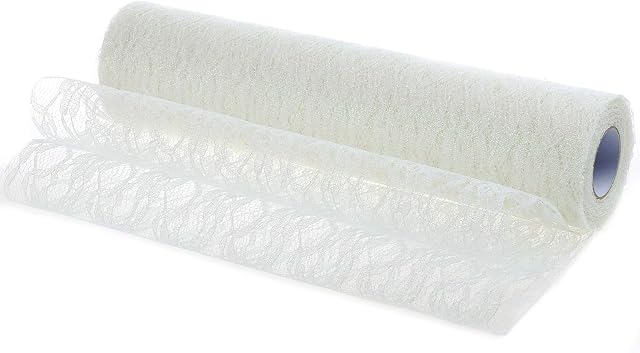 TsunNee 11.8"x10.9Yards Glitter Lace Roll Table Runner, Chair Sash, Tutu Material, Lace Bow for Wedding Chair Table Decorations, Cream