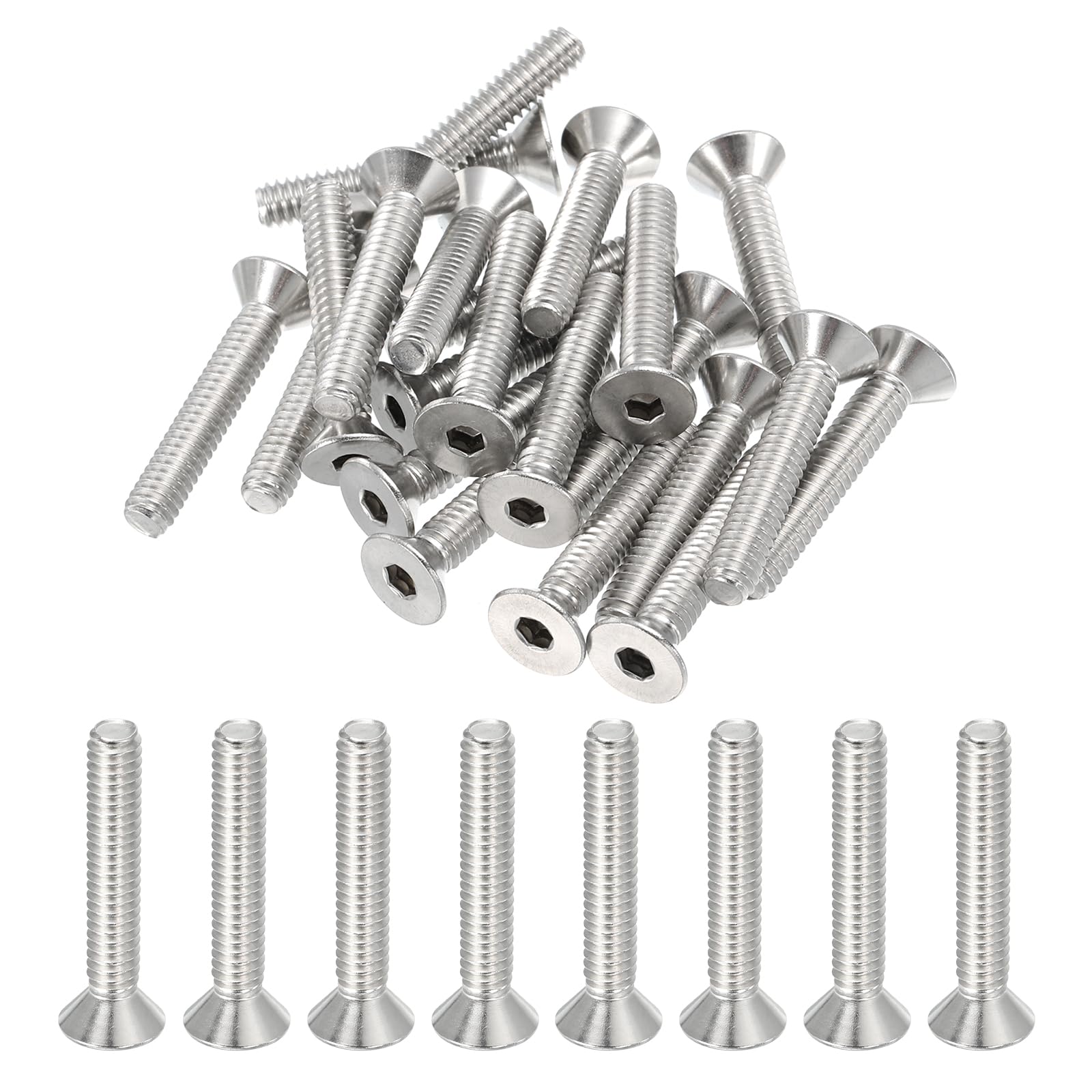 PATIKIL 1/4-20 x 1-1/2" Flat Head Socket Cap Screws, 20 Pack Flat Countersunk Bolts Hex Socket Drive Machine Screws 304 Stainless Steel 18-8 Full Thread Grade 6.8