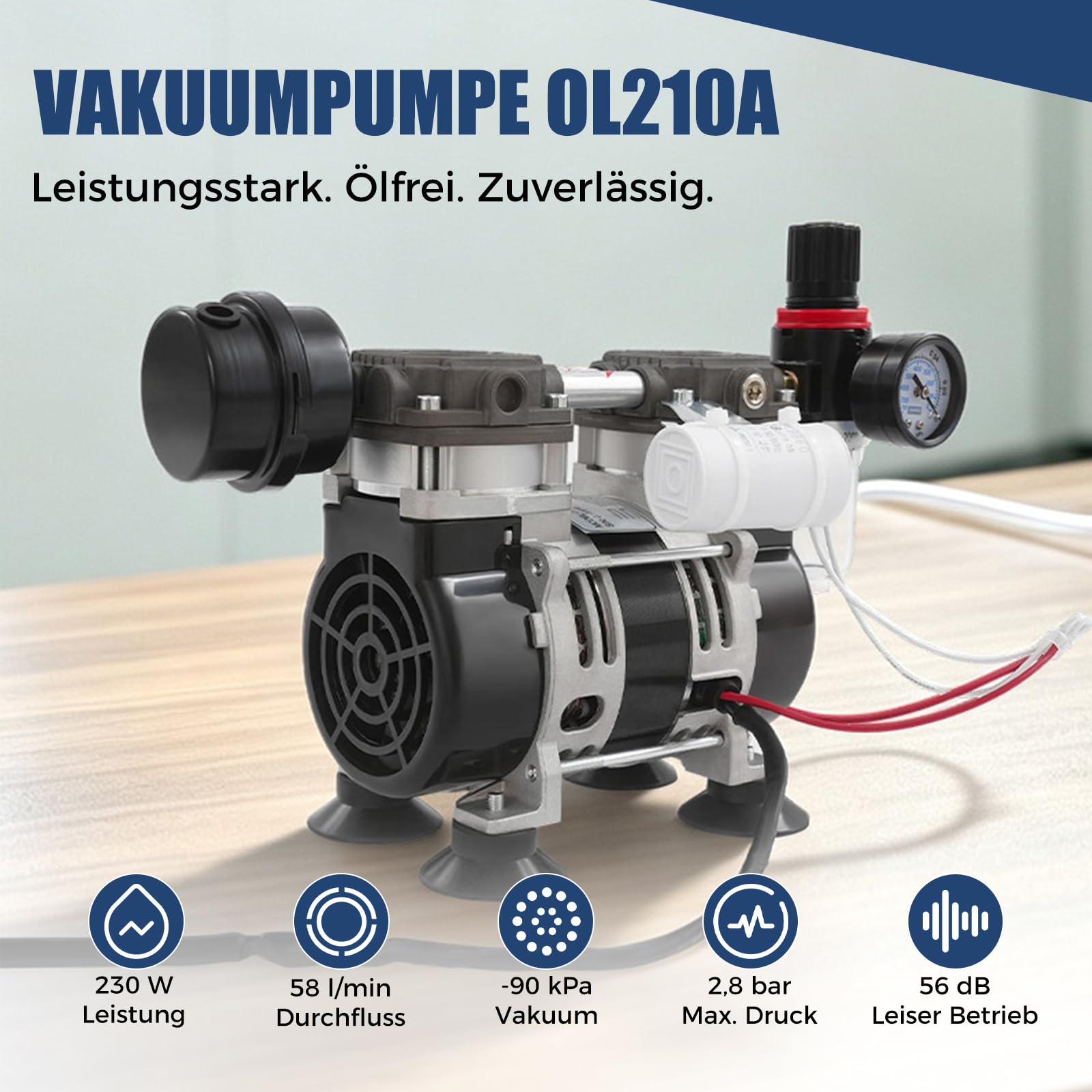 Pompa a vuoto per condizionatore d'aria 230 W senza olio -90 KPa 2,8 bar