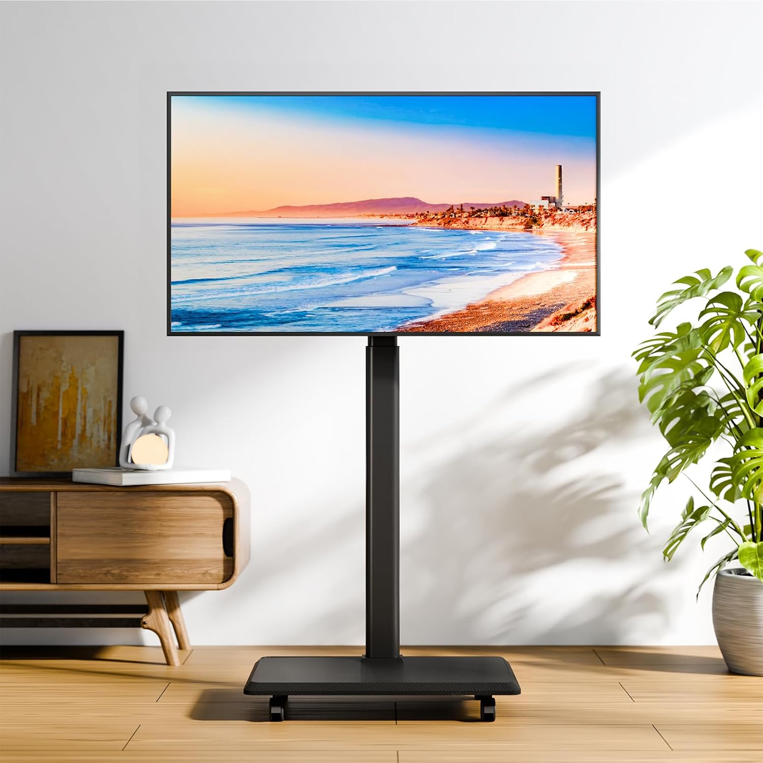 Mobile TV Cart Rolling TV Stand for 26-70 inch Screens, Mobile TV Cart Holds up to 88lbs, 25° Swivel with 6 Levels of Height Adjustment for Optimal Viewing, TV Stands for Office,Room, Outdoor,Corner