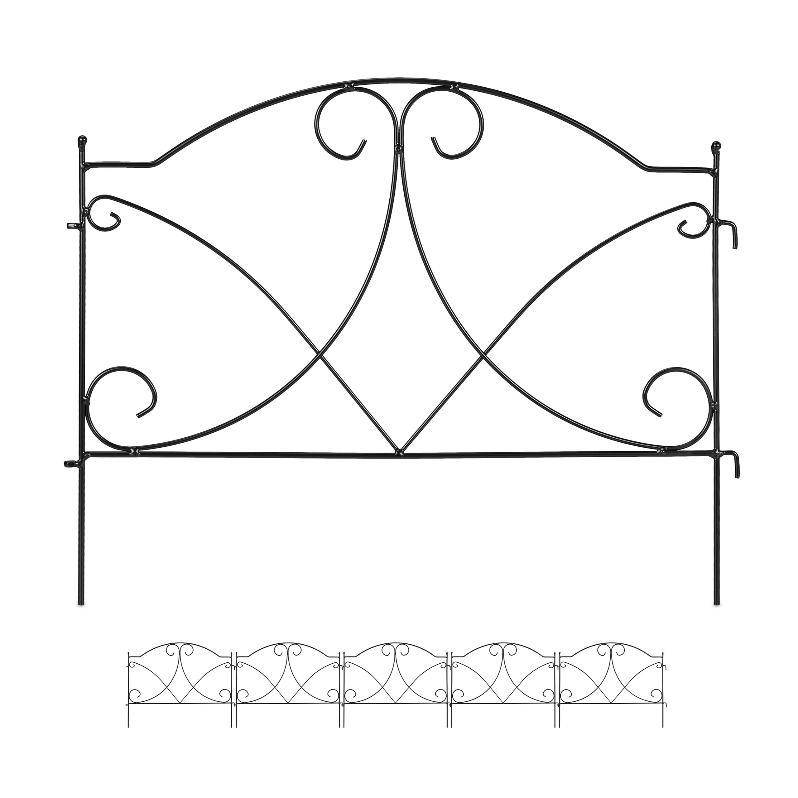 Relaxdays Recinzione per Aiuole, Set 6 Pannelli per Cortile e Giardino, Bordure Vintage, Ferro, H x L: 43 x 55 cm, Nero