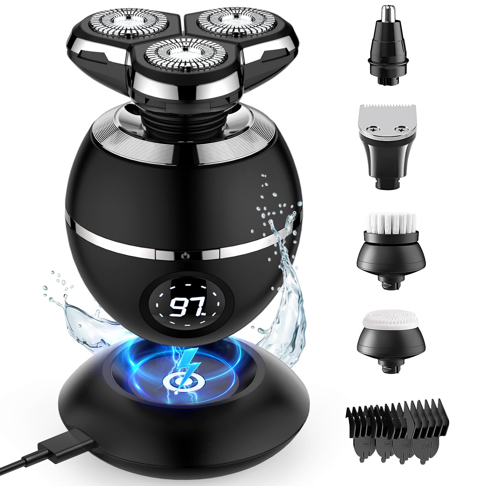 Electric Razor for Men, 3D Shave Beard Trimmer-Cabadlessly Rechargeable Beard Trimmer Men's Wet and Dry IPX7 Electric Shaver with LCD and 8 Care Sets.