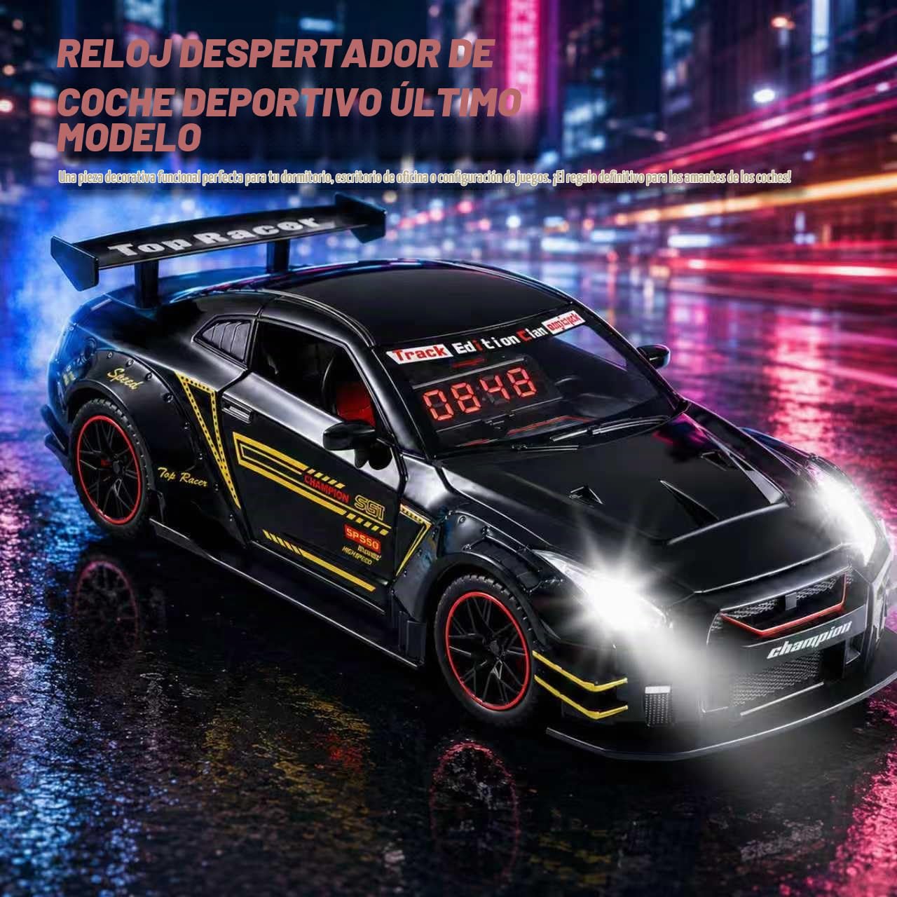 Reloj despertador de coche para adultos que duermen mucho con sonido de motor