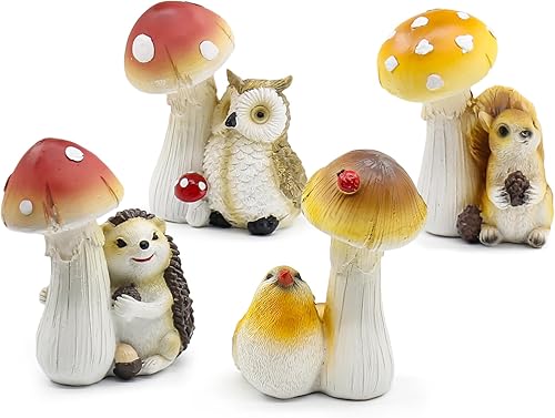 Miniatura 1 de Juego de 4 estatuas de hongos para decoración del hogar, pequeñas figuras de hongos de resina, escultura para interiores y exteriores, adornos