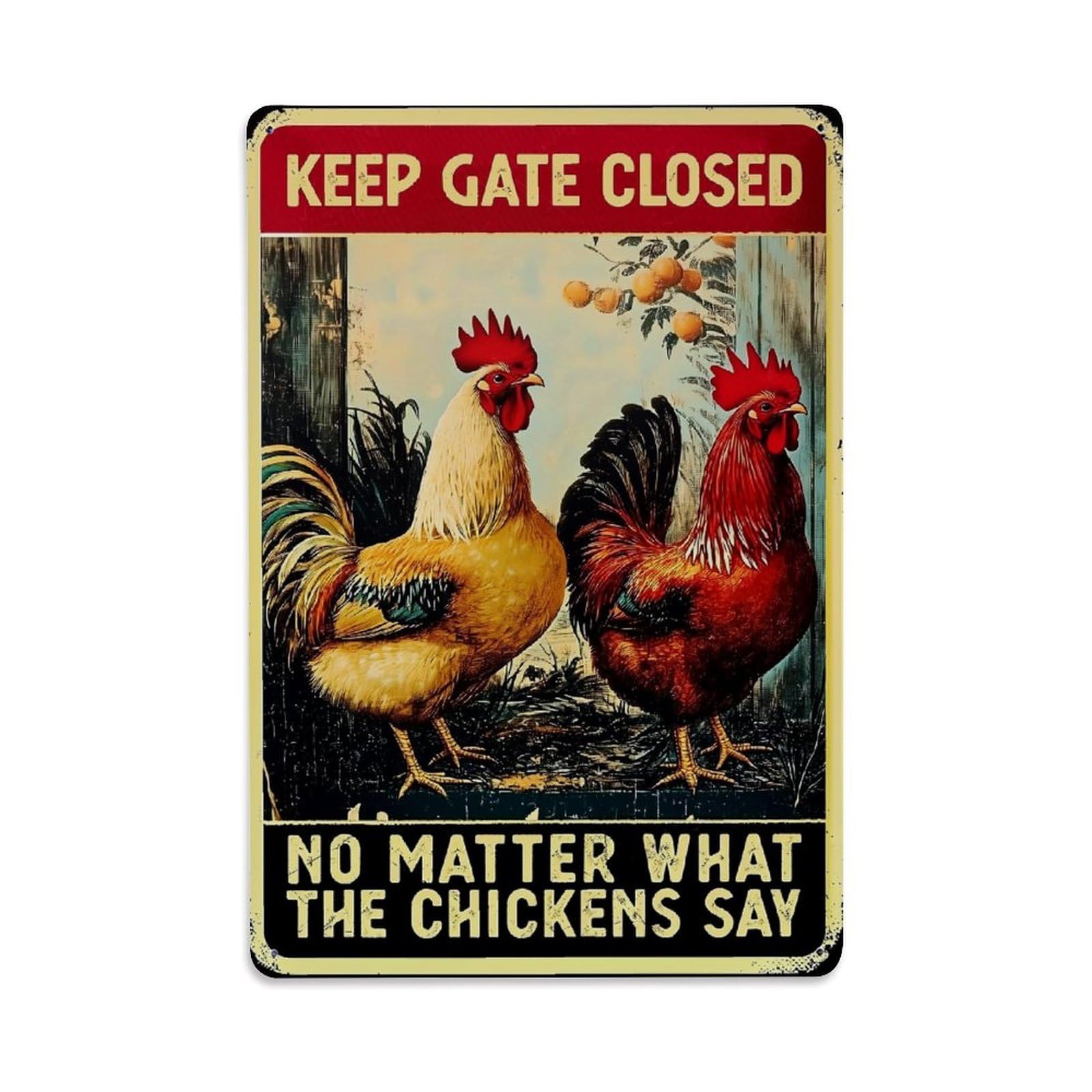 Jdfenggu Vintage Keep Gate Closed Chickens Retro Metal Tin Sign, Metal Poster For Bar, Home, Man Cave, Kitchen, Laundry Room Art Decor 8X12 Inch
