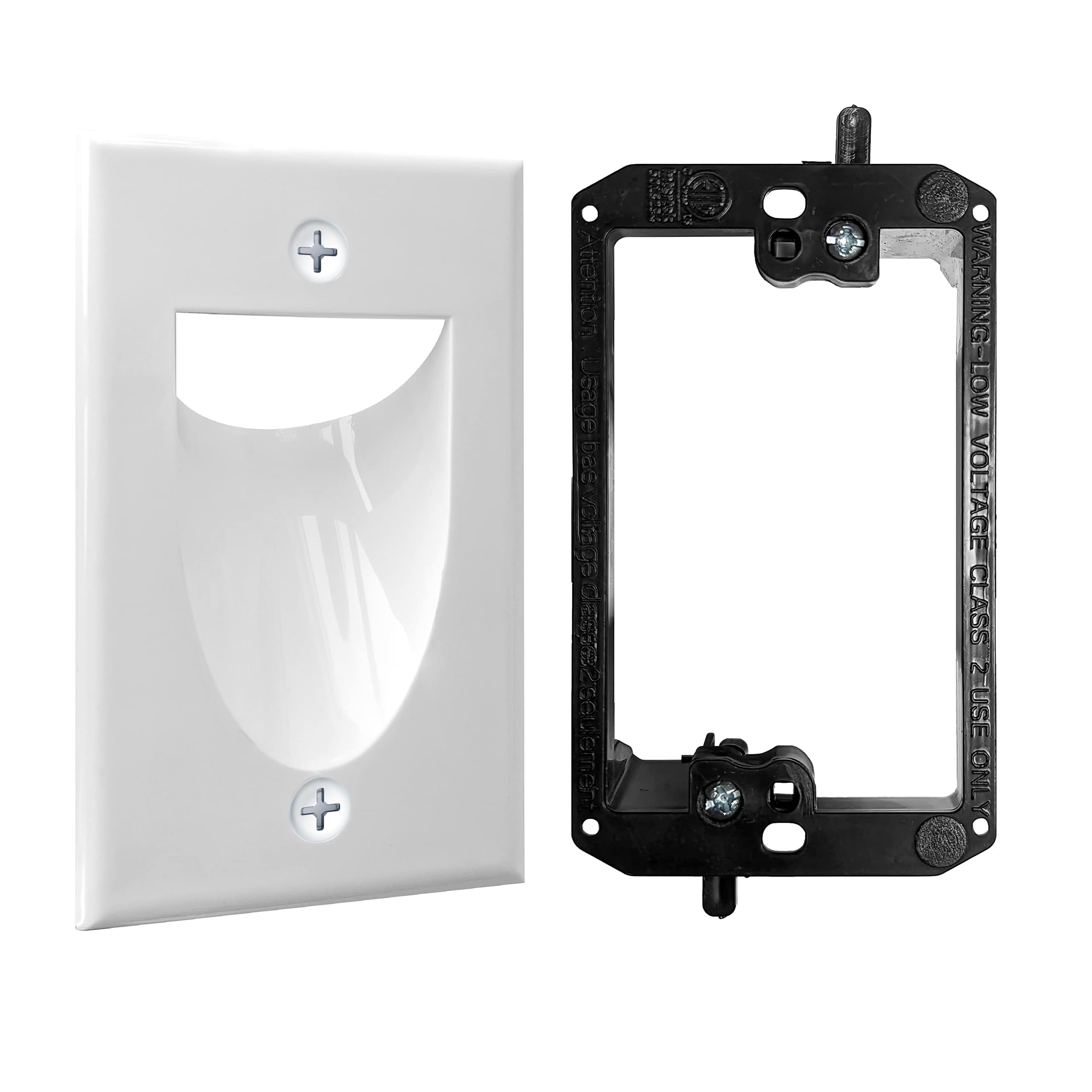 Photo 1 of 1 Pack Wall Plate Cable Pass Through with Bracket - In Wall Cable Management Kit - Recessed Cable Wall Plate Pair with Single Gang Low Voltage Mounting Bracket - Decorator Cover for Low Voltage Cables