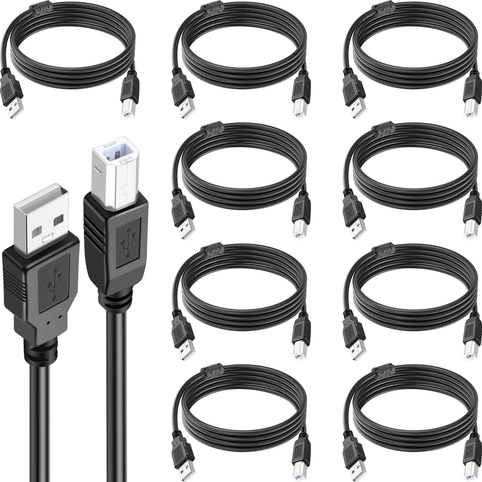 Kabel do drukarki USB 2.0 typu A męski na B męski szerokopasmowy kompatybilny z HP, Canon, Dell, Epson, Xerox i innymi (10, 1,8 m)