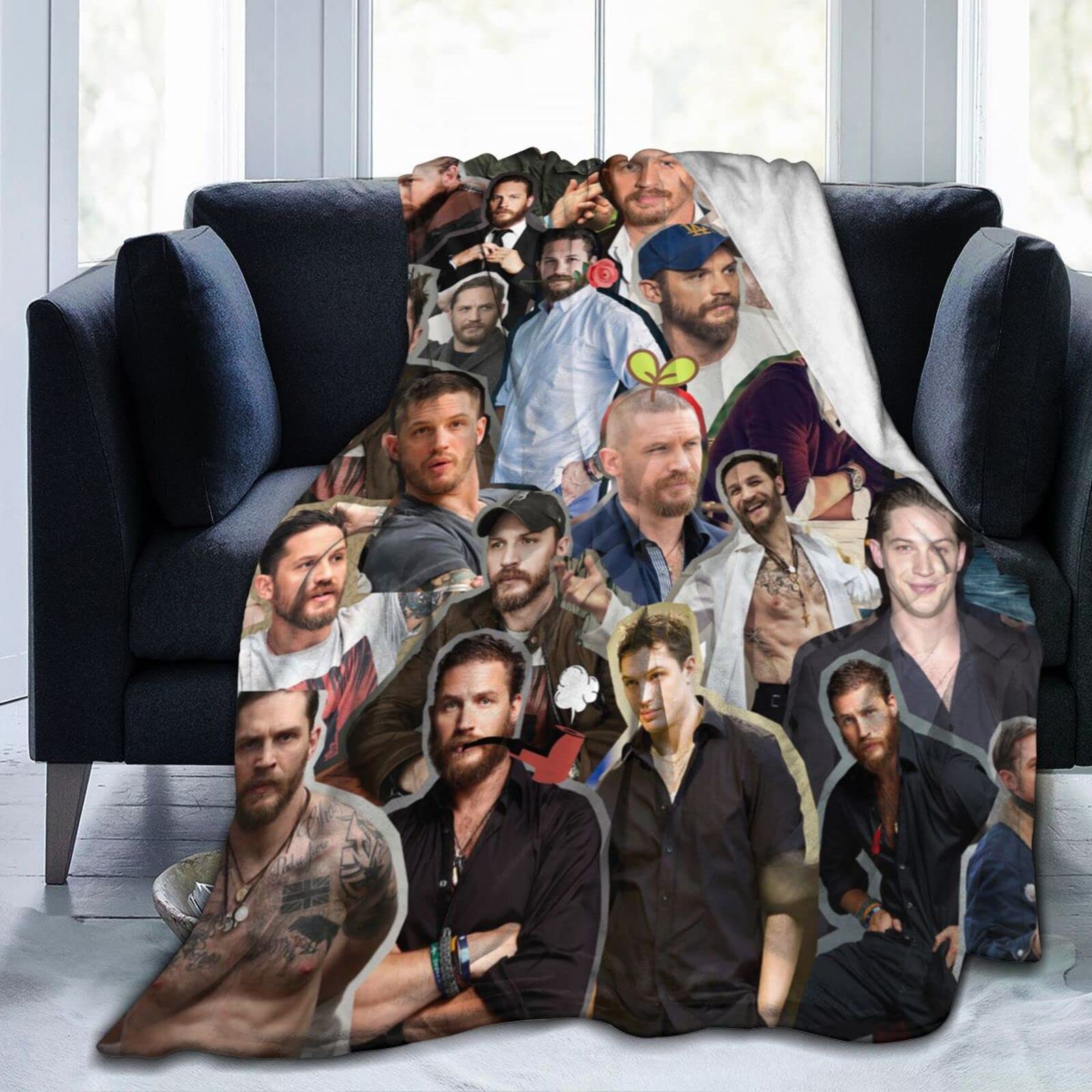 YINGD Tom Hardy Posters Photo Throw Blanket Room Decor Warm Lightweight Fluffy Soft Plush Blankets Gifts for Women Men All Season 125CM X 100CM