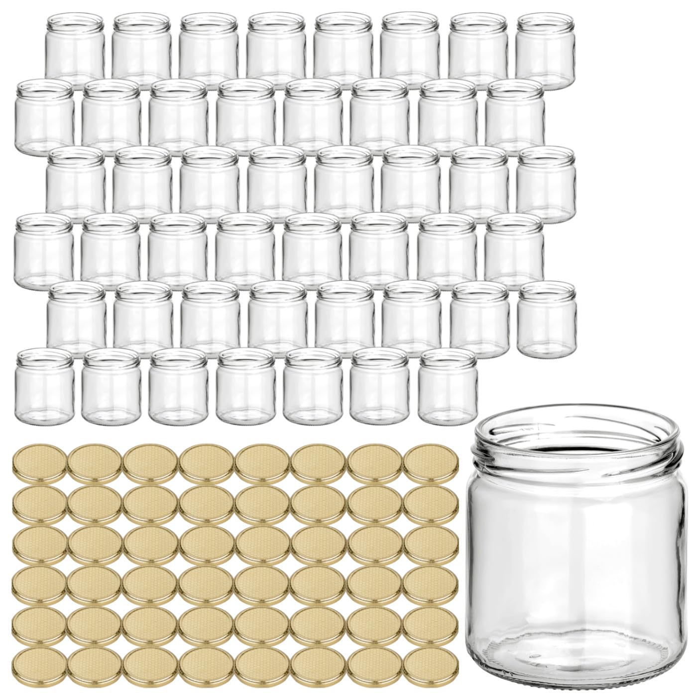 gouveo Lot de 48 Pots à Confiture 500g «Miel» avec Couvercle à Vis Nid d'Abeille - Pots de Conservation avec Bouchon à Vis TO82 - Pots de Conservation Vides, Pots (HGTO500BW)
