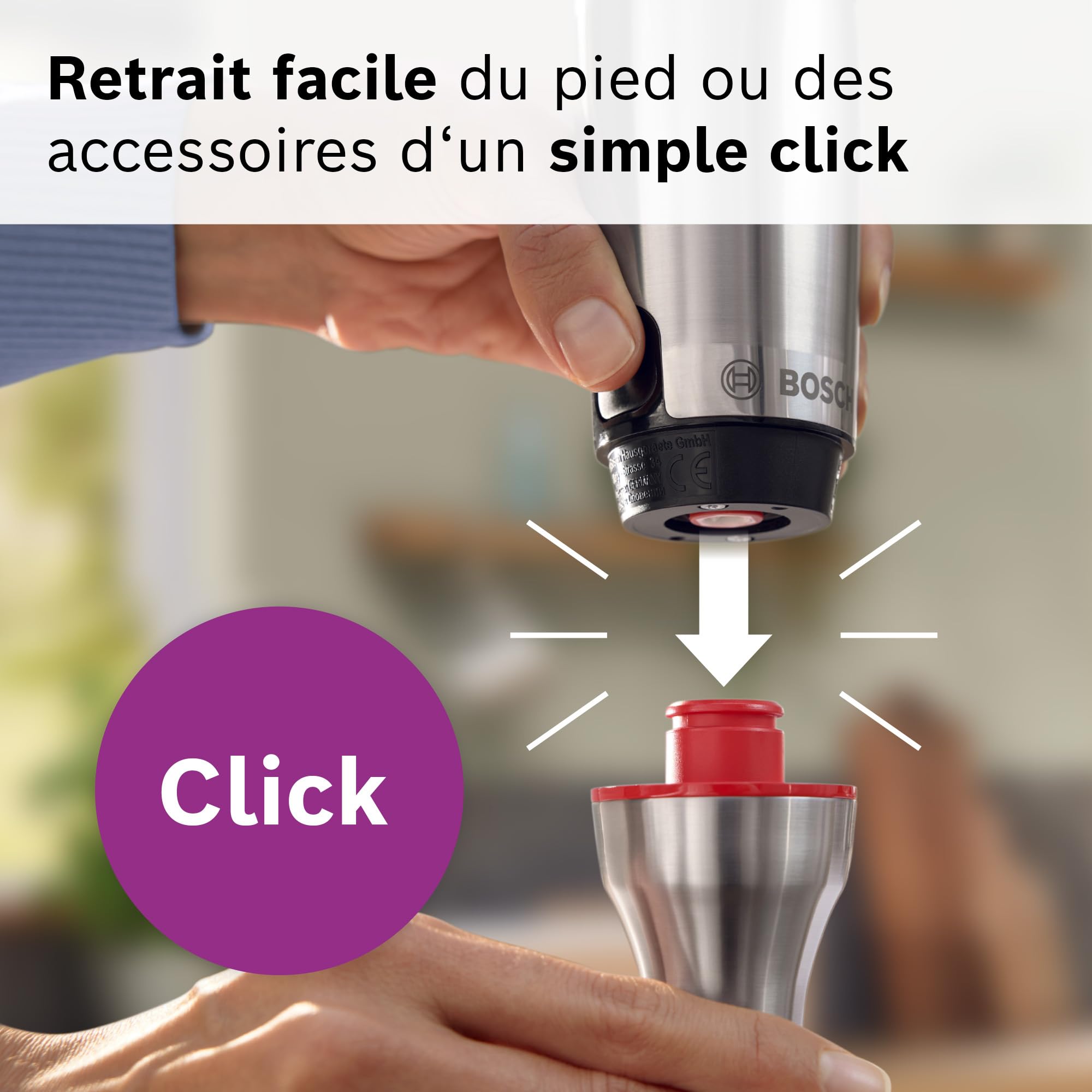 Bosch - Frullatore a mano, serie ErgoMaster 8, motore da 1500 watt, regolazione intuitiva della velocità, lama a 6 fogli, accessori inclusi, acciaio inossidabile, MSM8M934