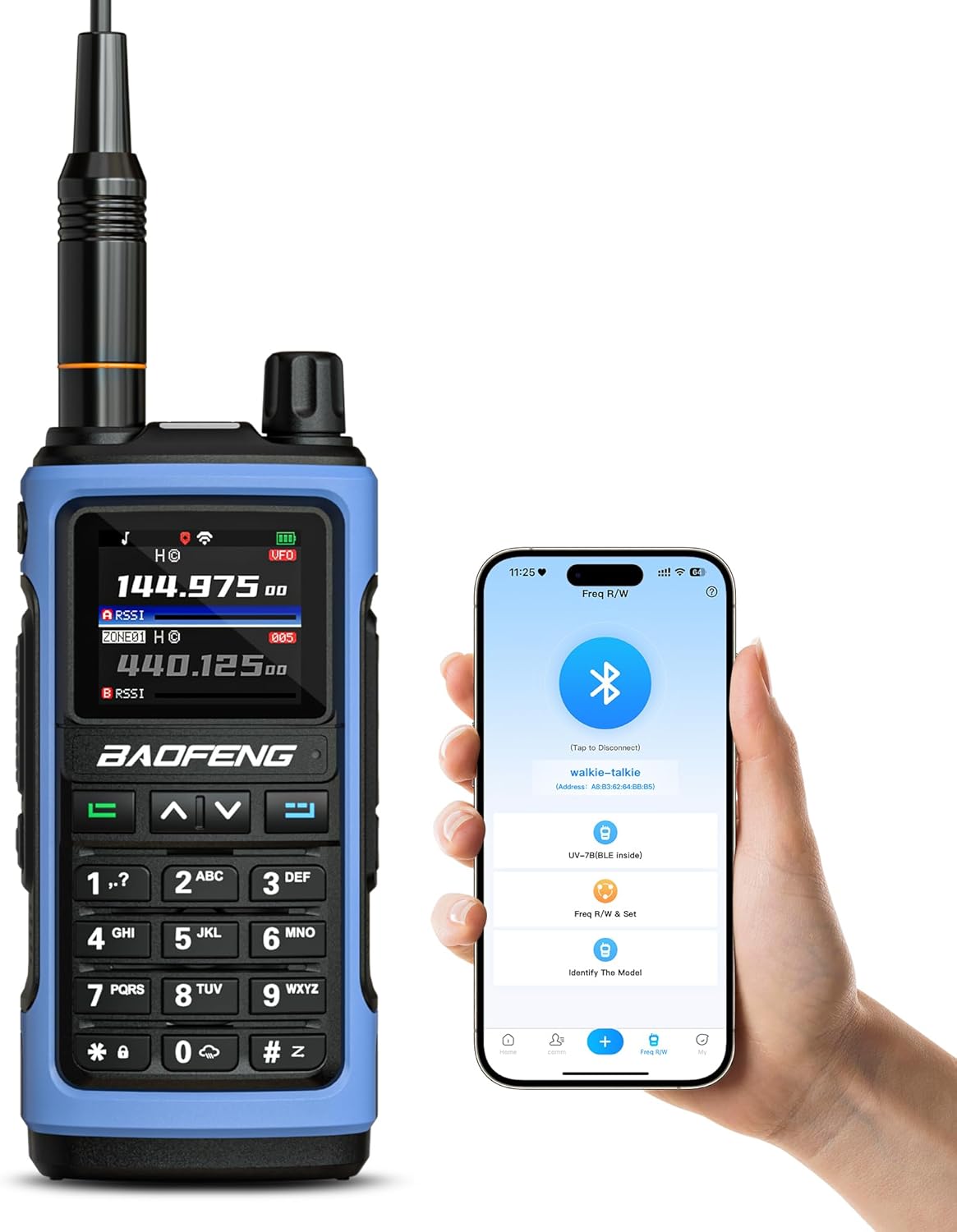 BAOFENG UV-7B Handheld Ham Radio, Chirp & Wireless APP Programmable, UHF VHF FM Aviation NOAA Receiver, 1000 CHs 10 Zones, USB-C Rechargeable, Frequency Copy, SOS Strobe, Walkie Talkie for Outdoor