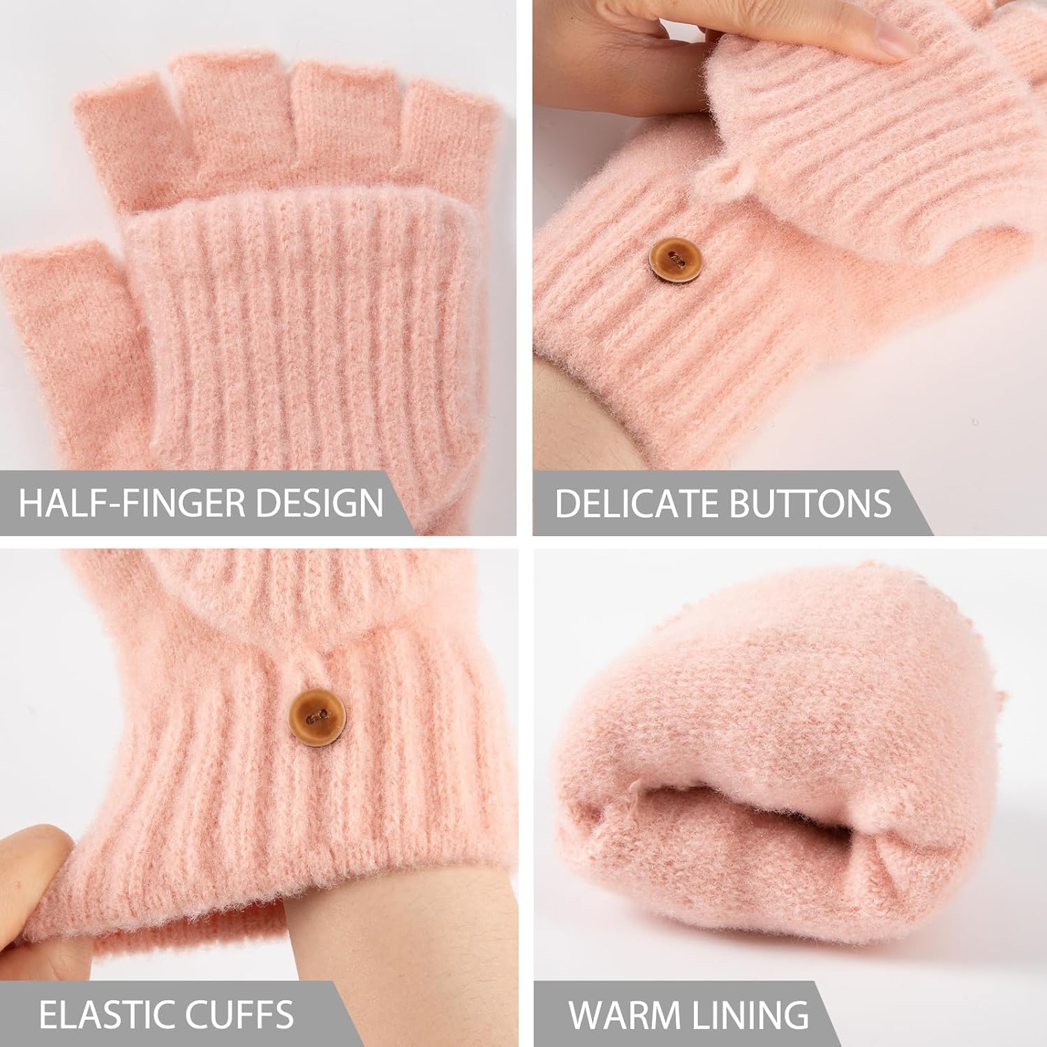 Winter Fingerless Gloves Mittens for Women Warm Knitted Gloves Convertible Mittens Flap for Texting Driving image 3
