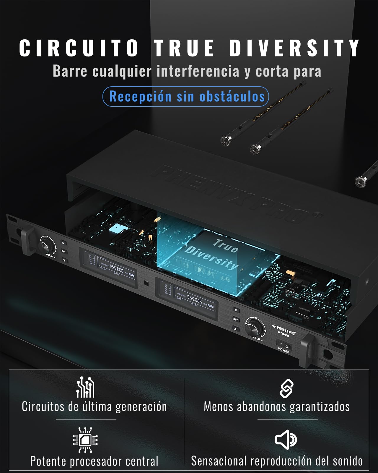 Phenyx Pro Sistema de Micrófono Inalámbrico UHF Dual PTU-2U-2H