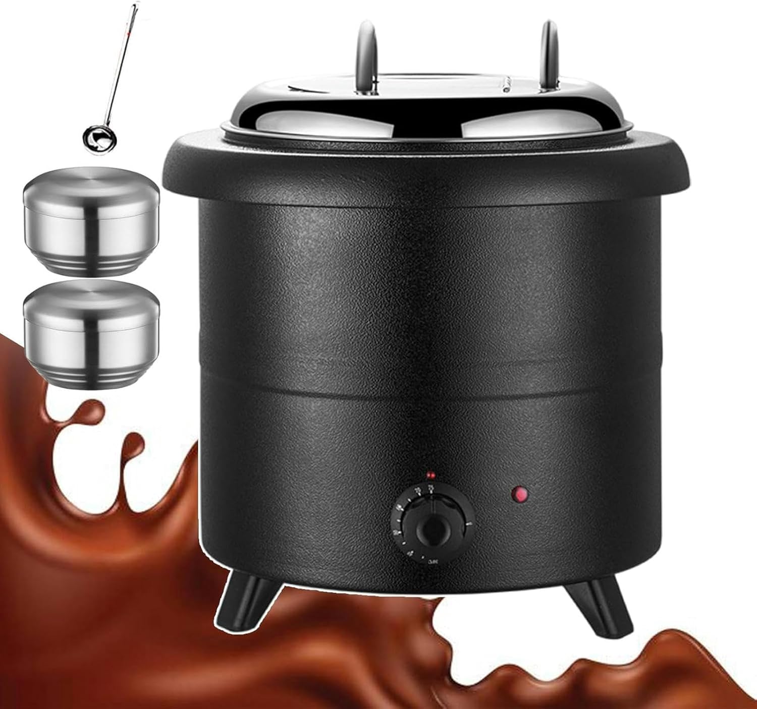 13L Electric Soup Kettle + 2 Rice Bowl + 1 Soup Spoon, 400W Commercial Food Warmer Kitchen Food Buffet Heater for Home Use, Outdoor Camping, Family Gatherings, Food Stalls,Black