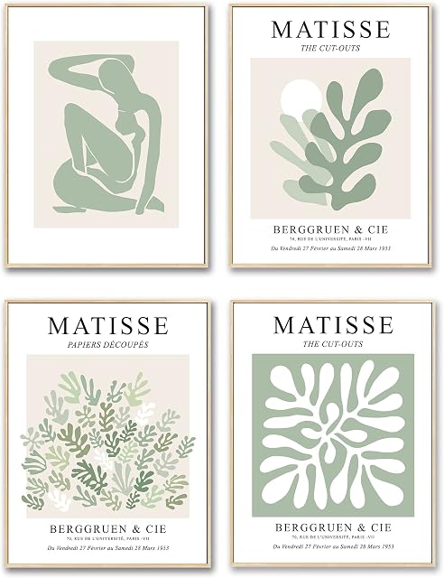 WINDVALE Sage Green Prints Posters for Bedroom Aesthetic Room Decor,Set of 4, 11x14 inch Matisse Wall Art Prints,Living Room Bedroom Bathroom Decor (Sage Green, 11" x 14")