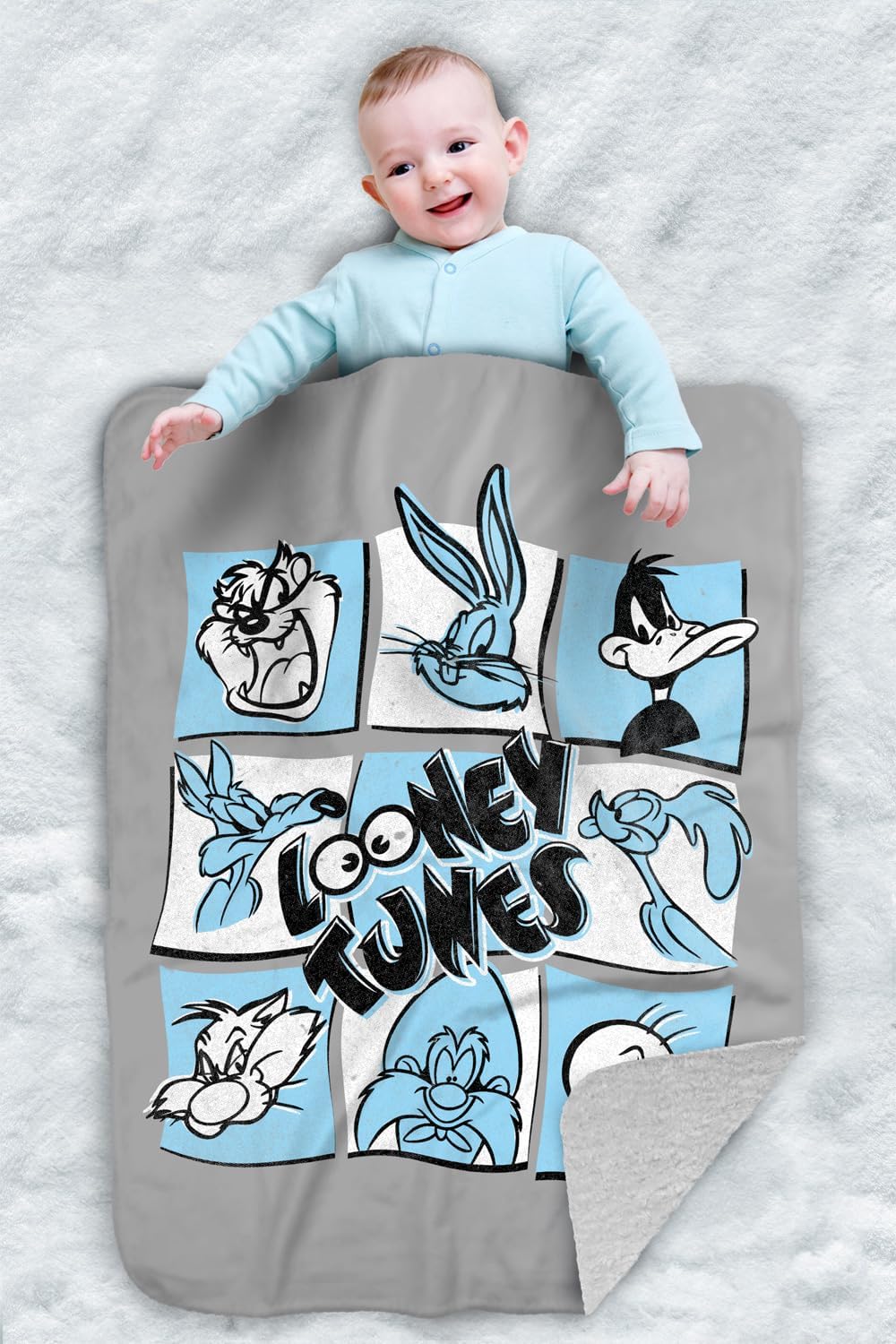 Looney Tunes The Looney Bunch Sherpa Baby Blanket, Warm Soft Cozy, Unisex for Infants Girls & Boys 30"X40"