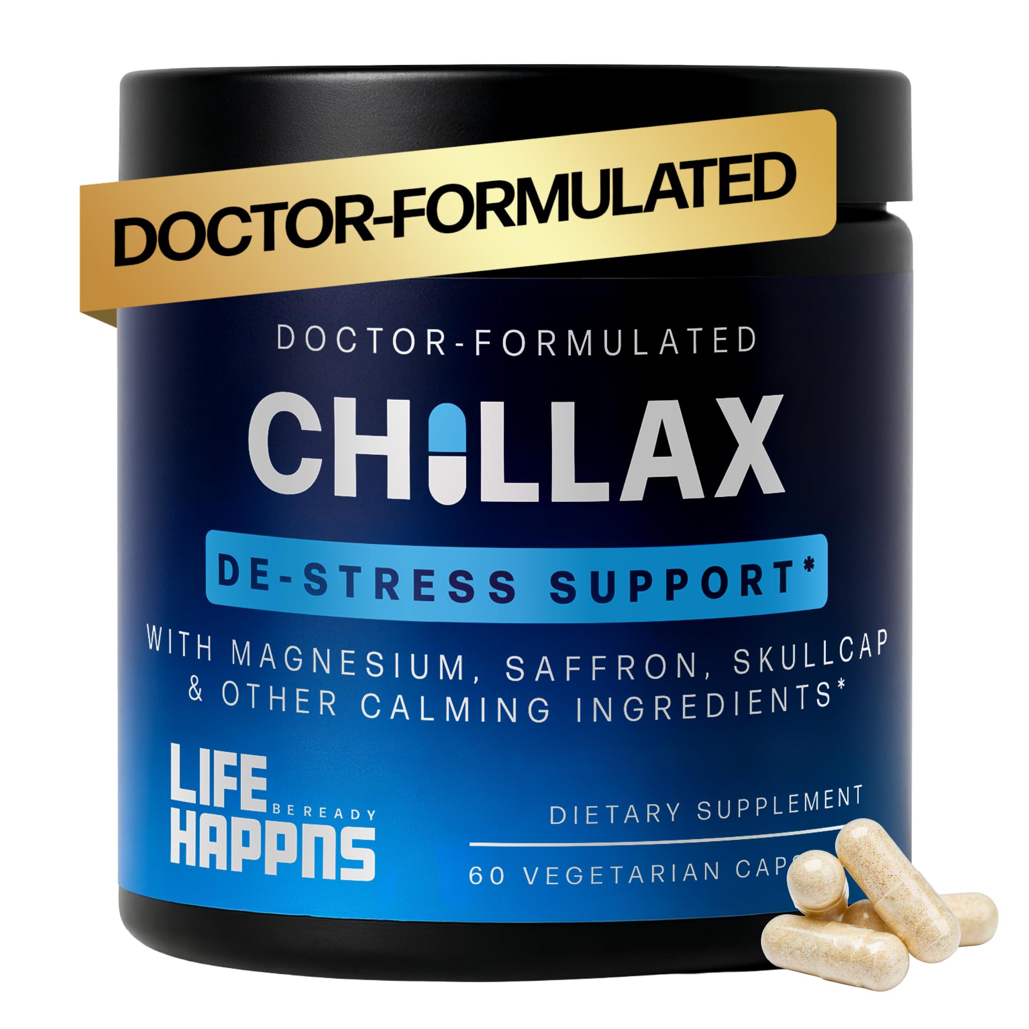Life Happns Chillax, Calm Support Supplement, L Theanine, Magnesium, GABA and Saffron Supplements for Relaxation, Natural Mood Health Support for Adults, Calming and Relaxing, 60 Capsules