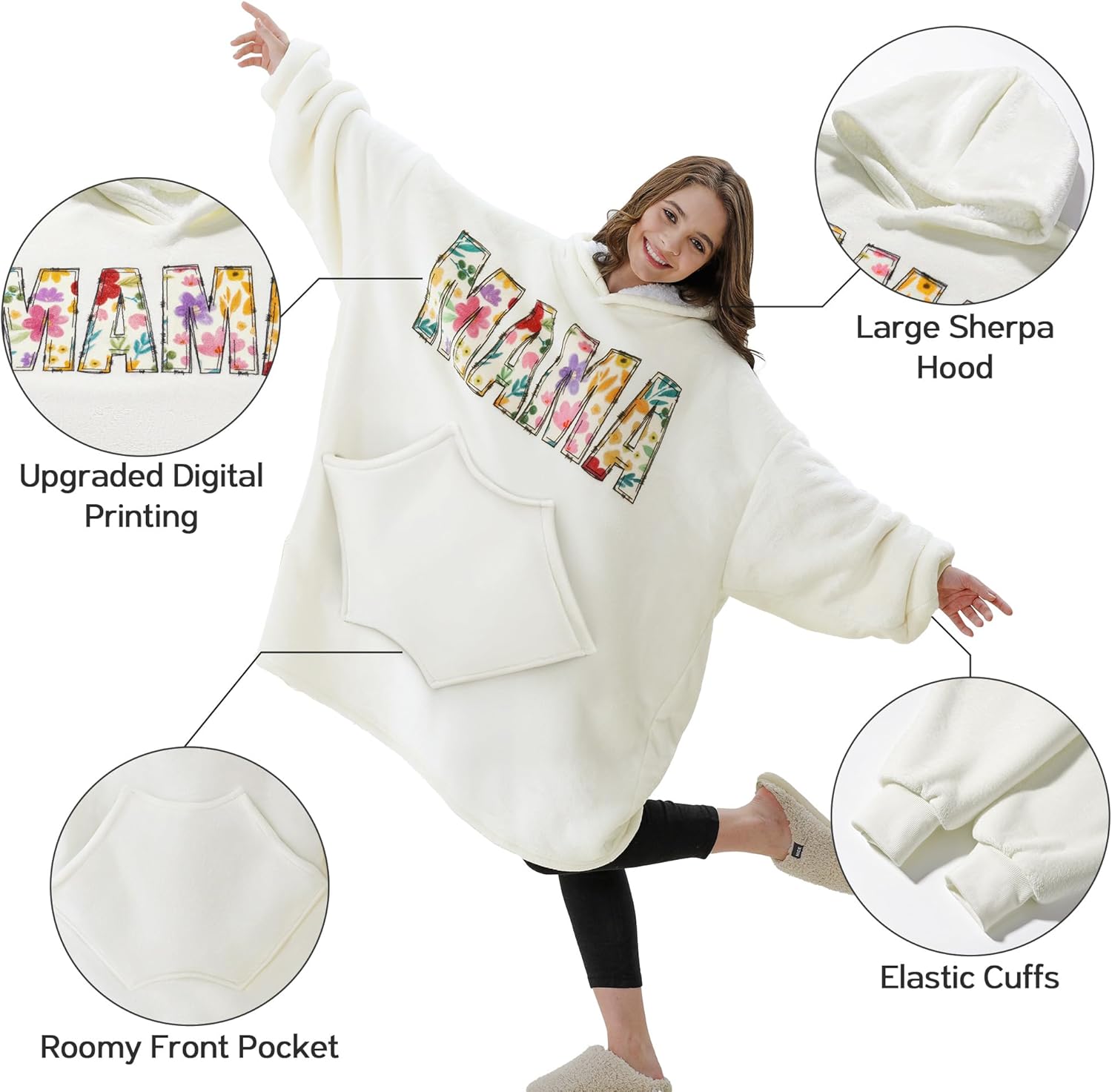 Gifts for Mom Christmas Gifts from Daughter Son, Wearable Blanket Hoodie Best Mom Gift Unique Birthday Gift for Mother Women Mother in Law New Mama Oversized Sherpa Fleece Blanket Sweatshirt - Image 6