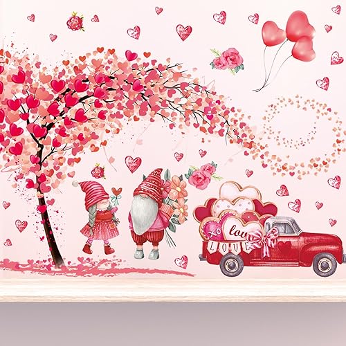 Miniatura 3 de Whaline Calcomanías de pared para el día de San Valentín, gnomo, pareja, calcomanías de pared de corazón, árbol, camión, globo, habitación,