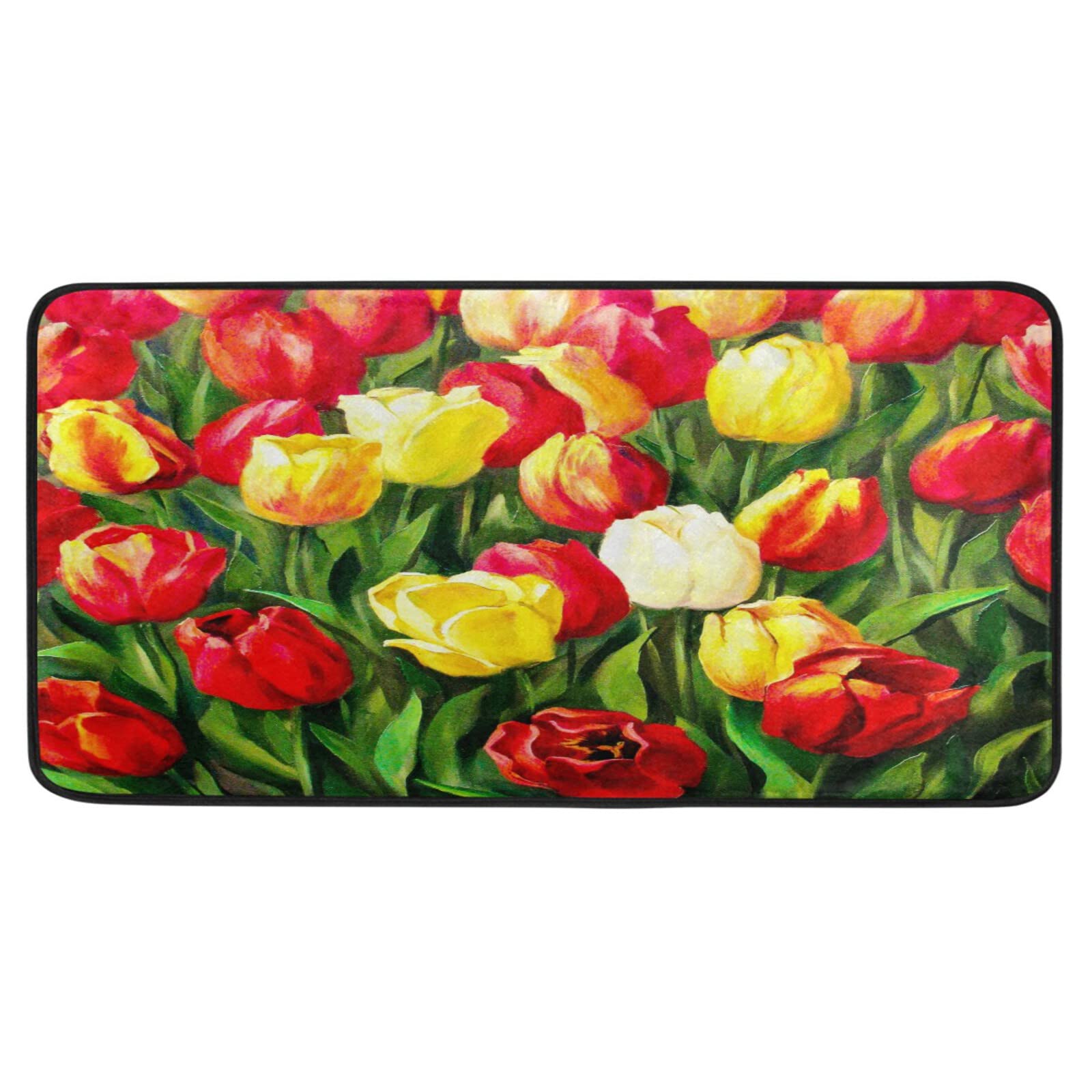 Ollabaky Oil Painting Tulips Flowers Kitchen Rug, Non Slip Washable Anti-Fatigue Cushioned Standing Kitchen Mat Runner Floor Comfort Mat Area Rug for Kitchen Bedroom Laundry Room 39" X 20"