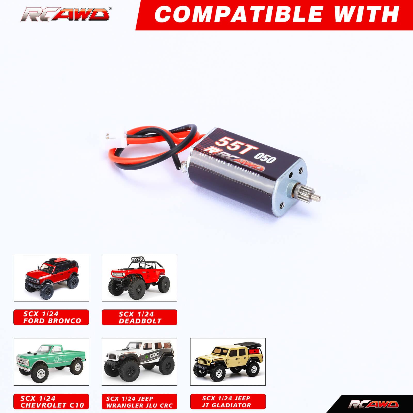 RCAWD 050 55T Motor with Motor Fixing Plate for Axial 1/24 SCX24 SCX2598R Series Upgrades Part