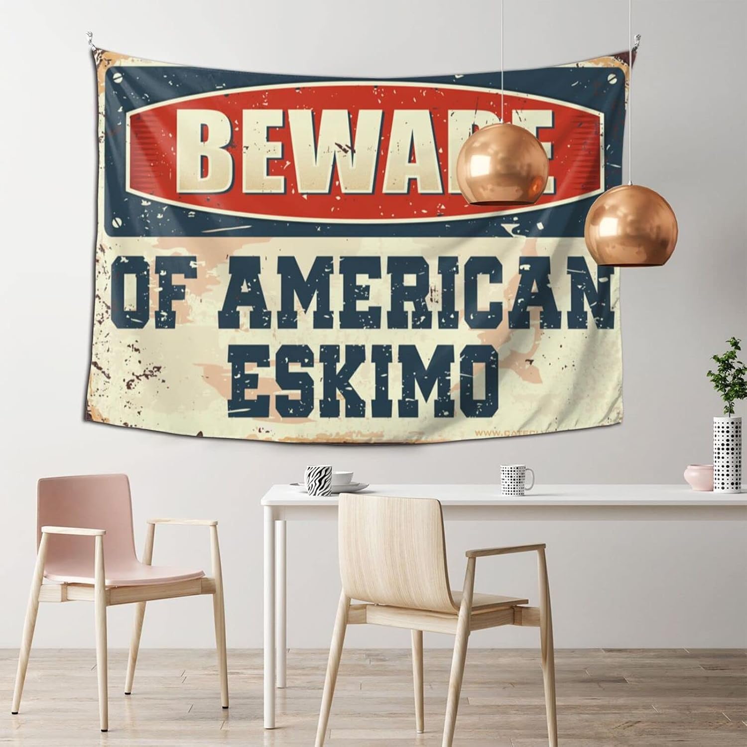 Bedroom Door Decor Beware Of American Eskimo Tapestry Funny Bar Decor Funny Bedroom Decor(75X100CM)
