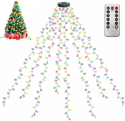 Bizcasa LED Guirlande Lumineuse Sapin de Noel, 200 LED avec 8 modes d'éclairage, 1.5M Hauteur 10 Guirlandes Lumineuses Decoration, Fonction Minuterie pour Fêtes, Mariages, Anniversaires (Multicolore) - 8