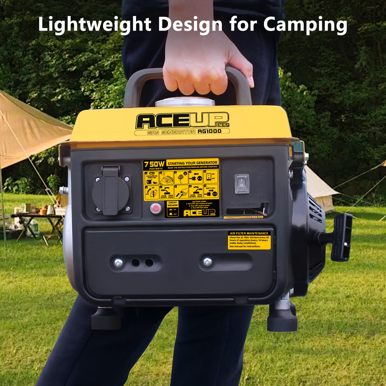 Aceup Energy Generador de gasolina de 750 W, generador portátil de 230 V, 2 tiempos, ultraligero, EURO-V y CE