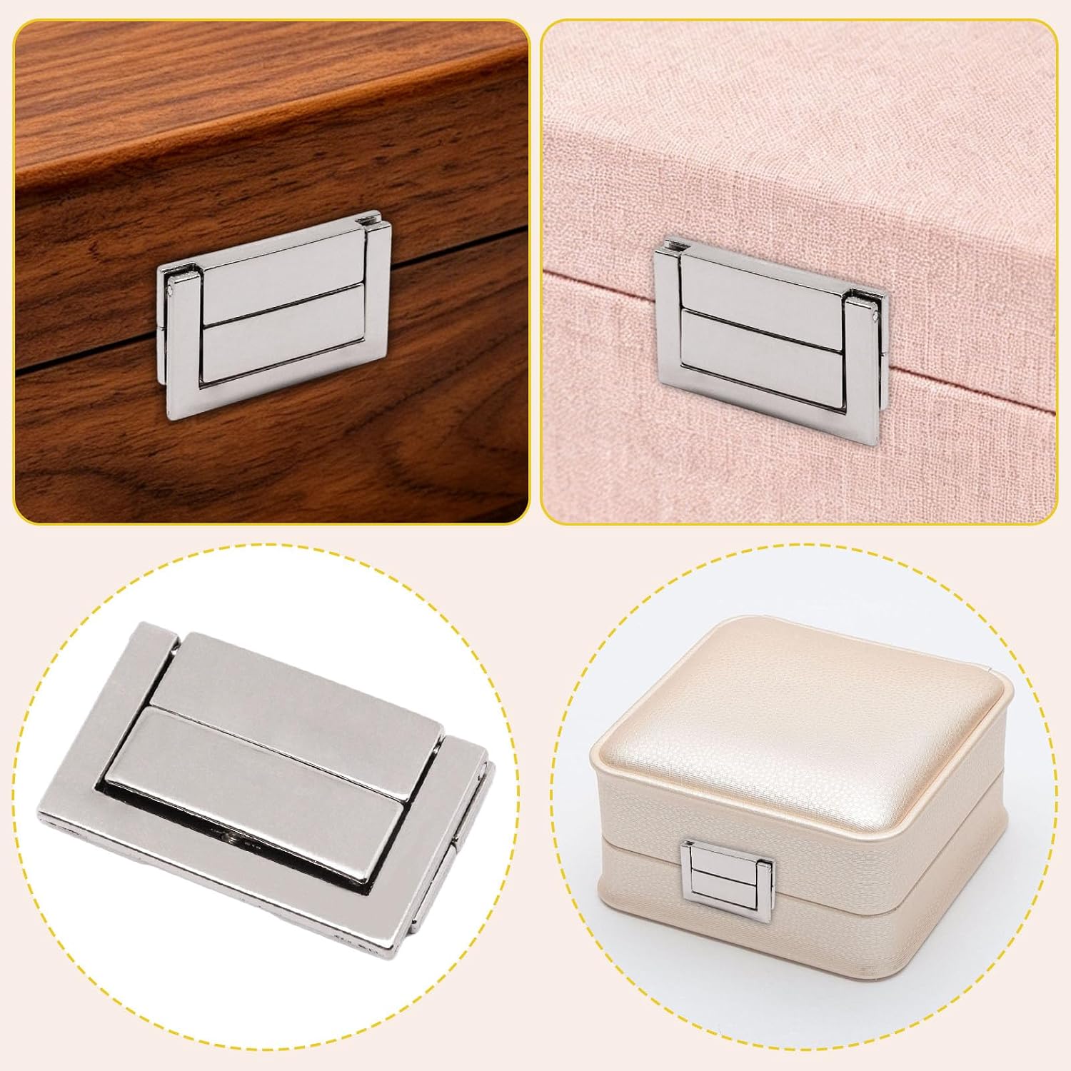 6Pcs Silver Toggle Catch Lock, 0.9" x 1.5" Mini Hasp Lock Latch, Rectangle Decorative Clasp with Mounting Screws for Jewelry Box Wooden Case Gift Boxes image 4