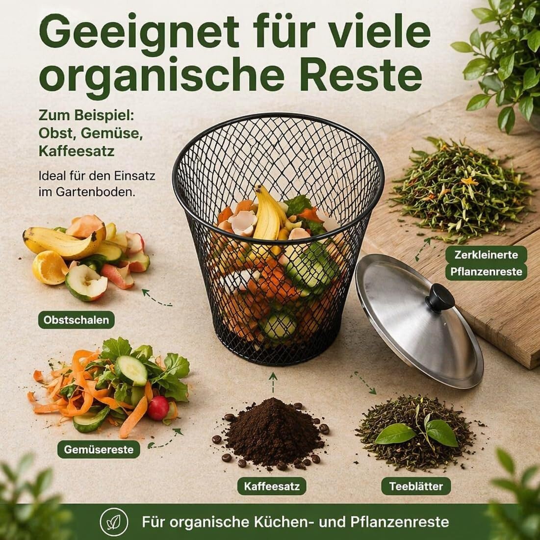 Genérico Compostador De Lombrices Subterráneo con Tapa, Cesta De Compostaje Metálica para Enterrar (residuos De Cocina Y Jardín), Contenedor De Vermicompostaje para Bancales Elevados(4 Set)
