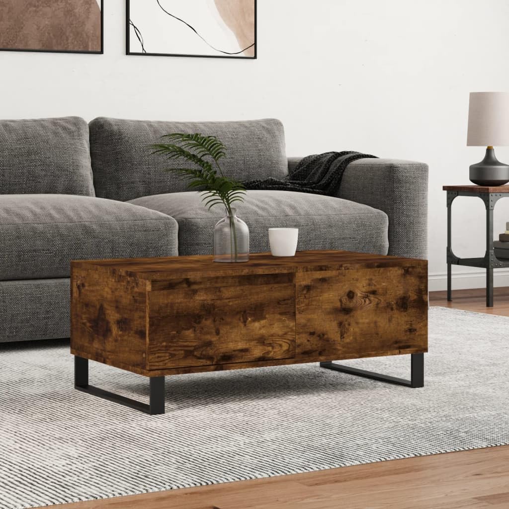 Homgoday Table basse chêne fumé 90 x 50 x 36,5 cm en bois d'ingénierie, table d'appoint pour salon, salle de réception d'invités, chambre à coucher et mobilier de bureau