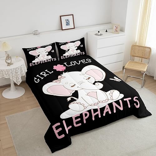 Miniatura 3 de Juego de ropa de cama de elefante rosa, juego de edredón de elefante para niños y niñas, edredón de elefante de dibujos animados, juego de edredón