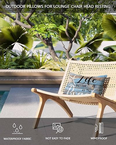 Miniatura 4 de Beach Life with Starfish - Juego de 2 fundas de cojín impermeables con inserto y correa elástica, para exteriores, para silla reclinable, para