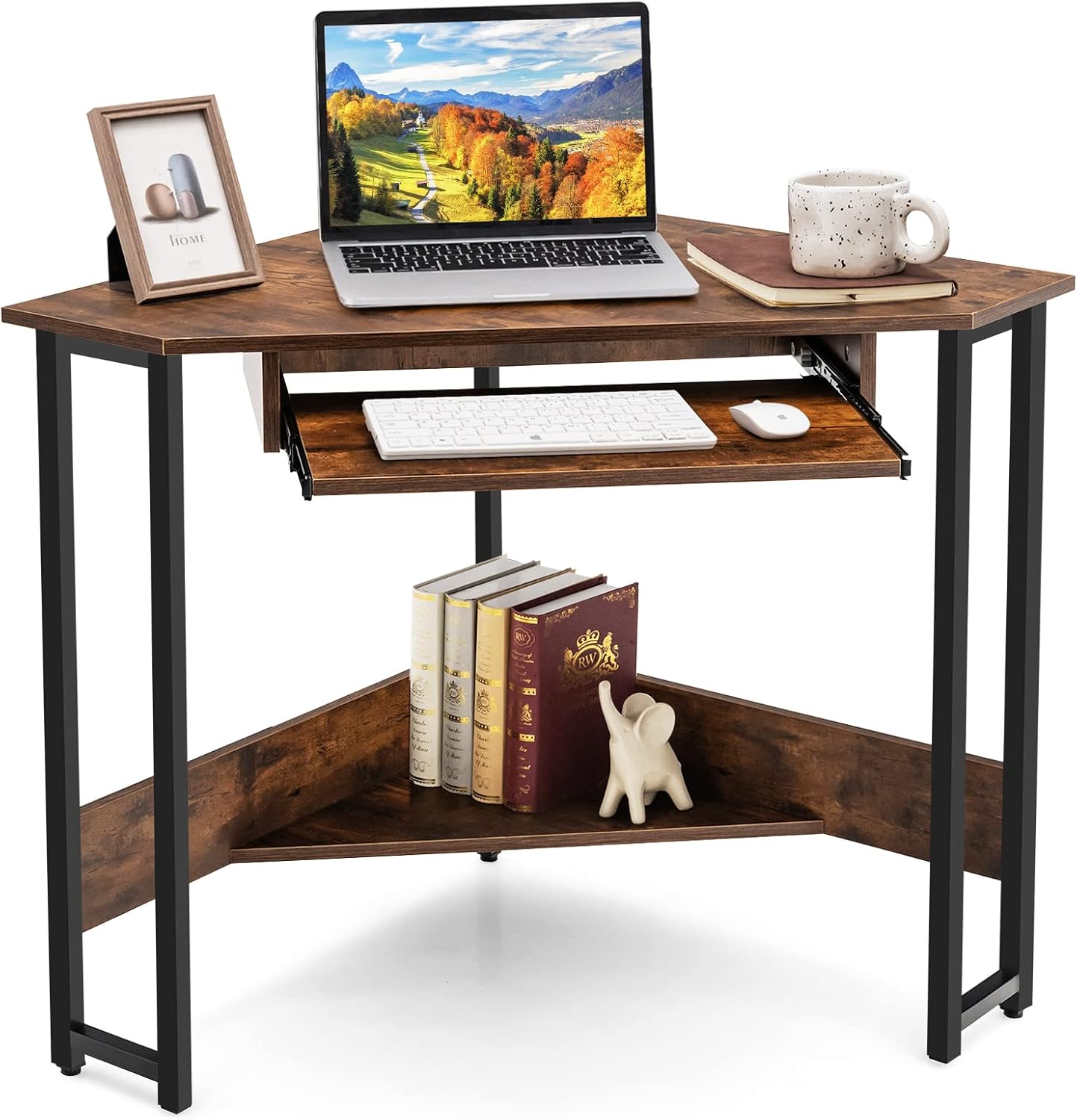 Buy Tangkula Corner Desk with Keyboard Tray, 90Degree Triangle Corner