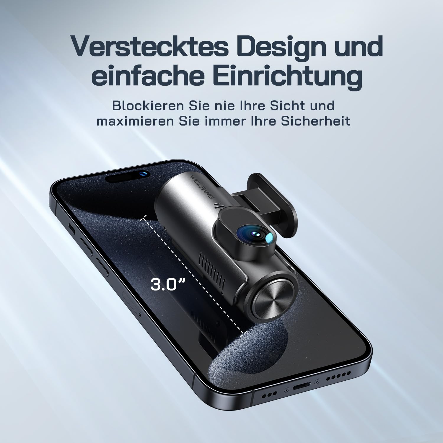 WOLFANG Dashcam 4K+1080P Wi-Fi Dual Auto Kamera Ultra-Nachtsicht 70° Weitwinkel WDR 24 Std. Parkmodus G-Sensor Loop-Aufnahme