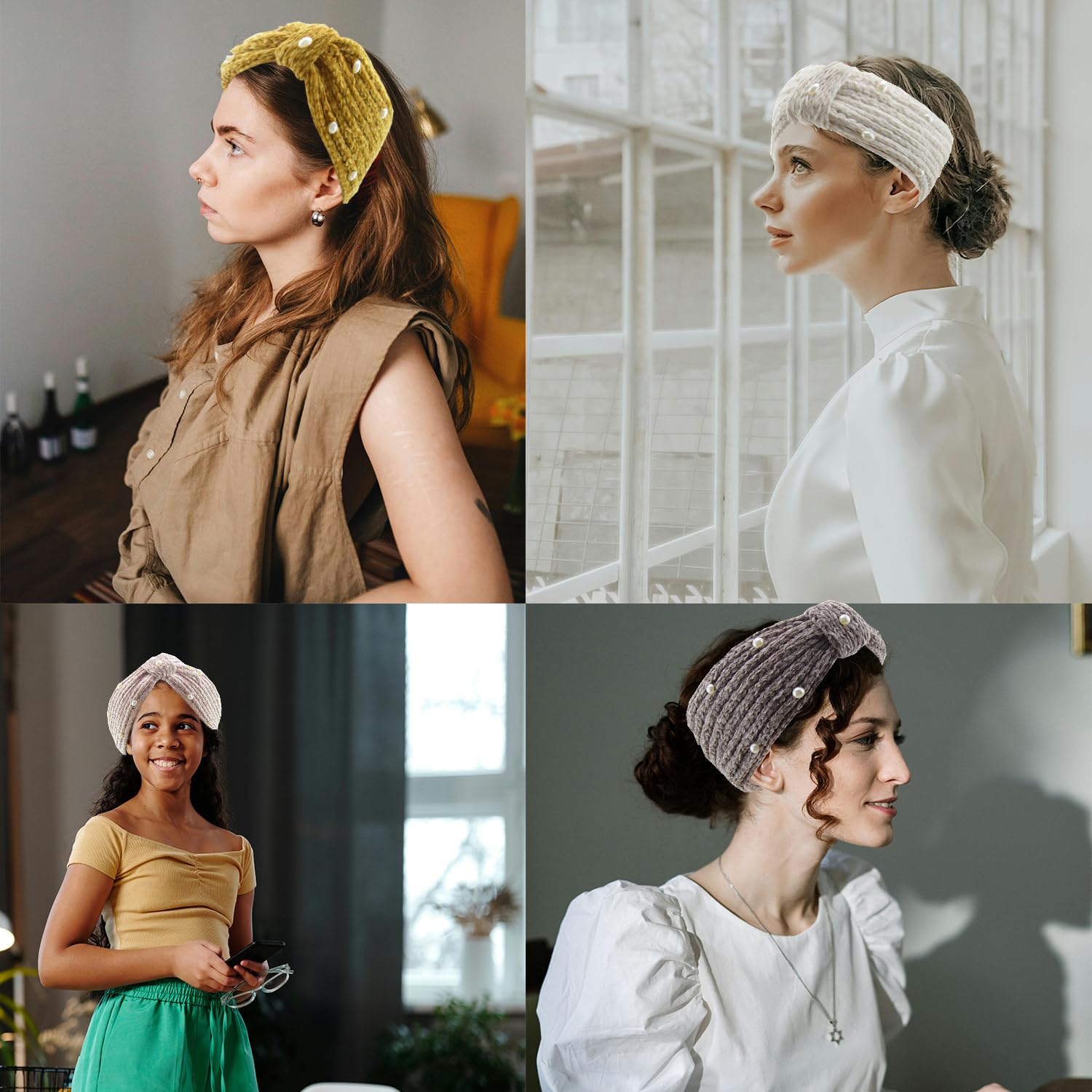 FZBNSRKO 6 Pcs Twisted Knit Headbands,White Pearl Knit Headbands Winter Ear Warmers Headband Crochet Turban Warm Winter Headbands for Women/Girls(mixed color) - Image 5