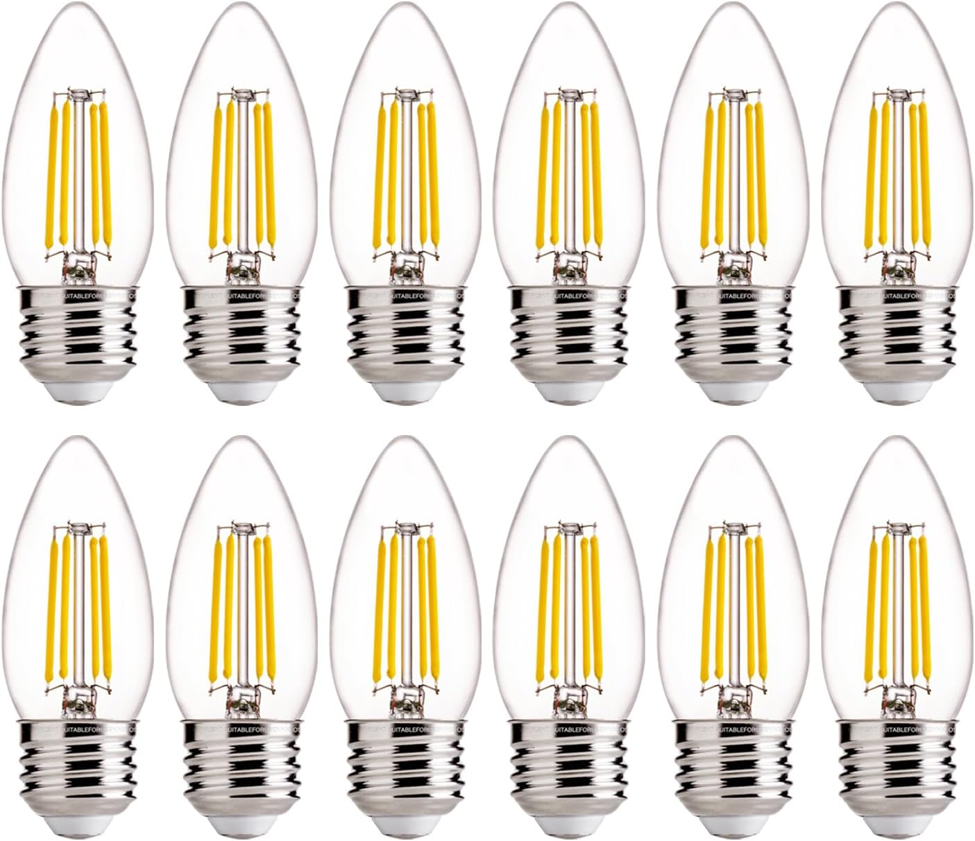 FLSNT 60W Equivalent LED Chandelier Light Bulbs, Dimmable LED B11 E26 Candelabra Base Bulbs, 3500K Natural White, 550LM, 12 Pack UL,CA65 Listed. 60w Natural White 12 Count (Pack of 1)