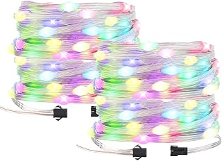 BTF-LIGHTING WS2812B IC RGB Individually Addressable Chasing Color Smart Fairy String Light PVC Wire 2X32.8FT 200LEDs DC5V for Twinkle Room Christmas Wedding Party Decor IP65(No Adapter or Controller)