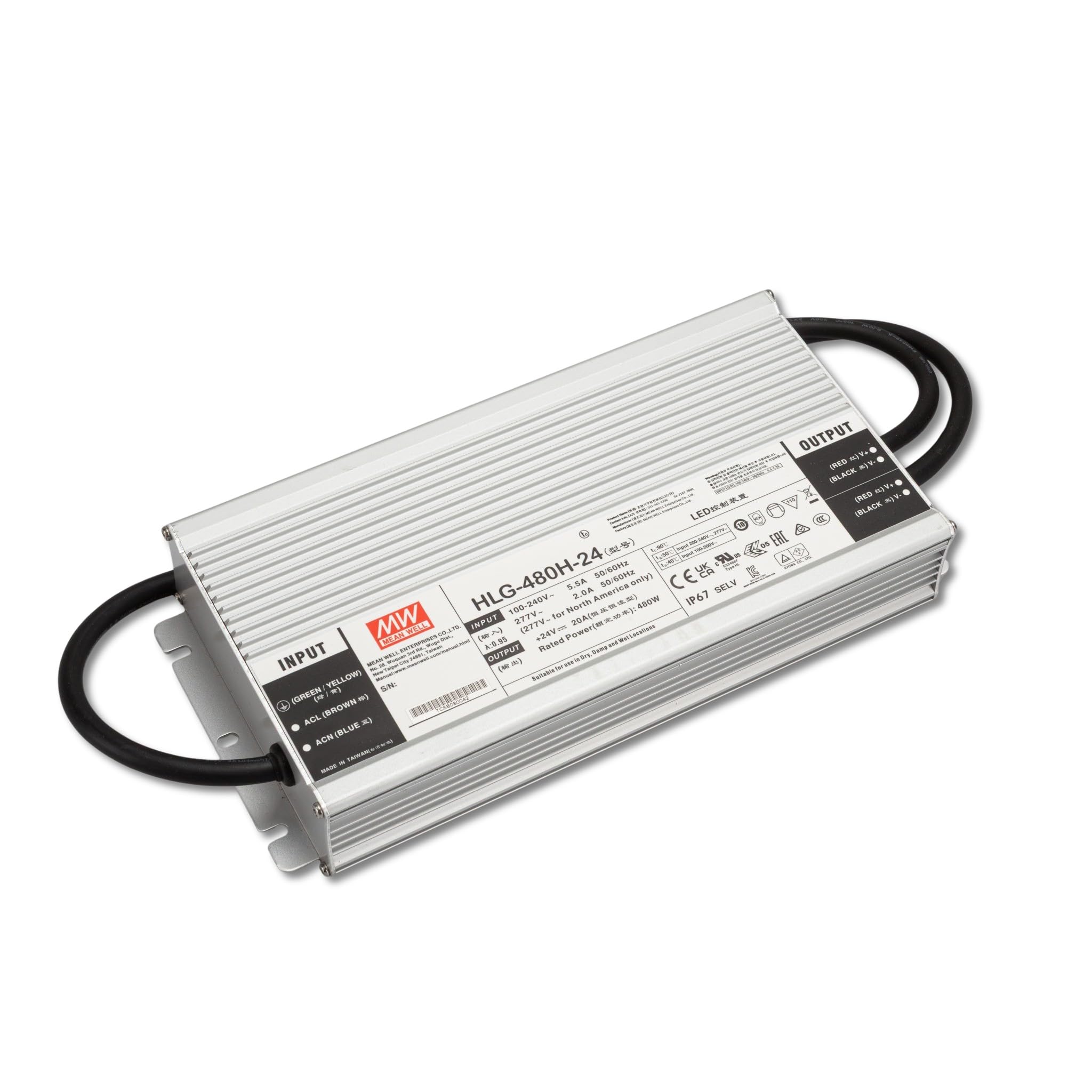 Mean Well HLG-480H-24 LED-Treiber Konstantspannung, Konstantstrom 480W 20A 12-24V/DC Outdoor, PFC