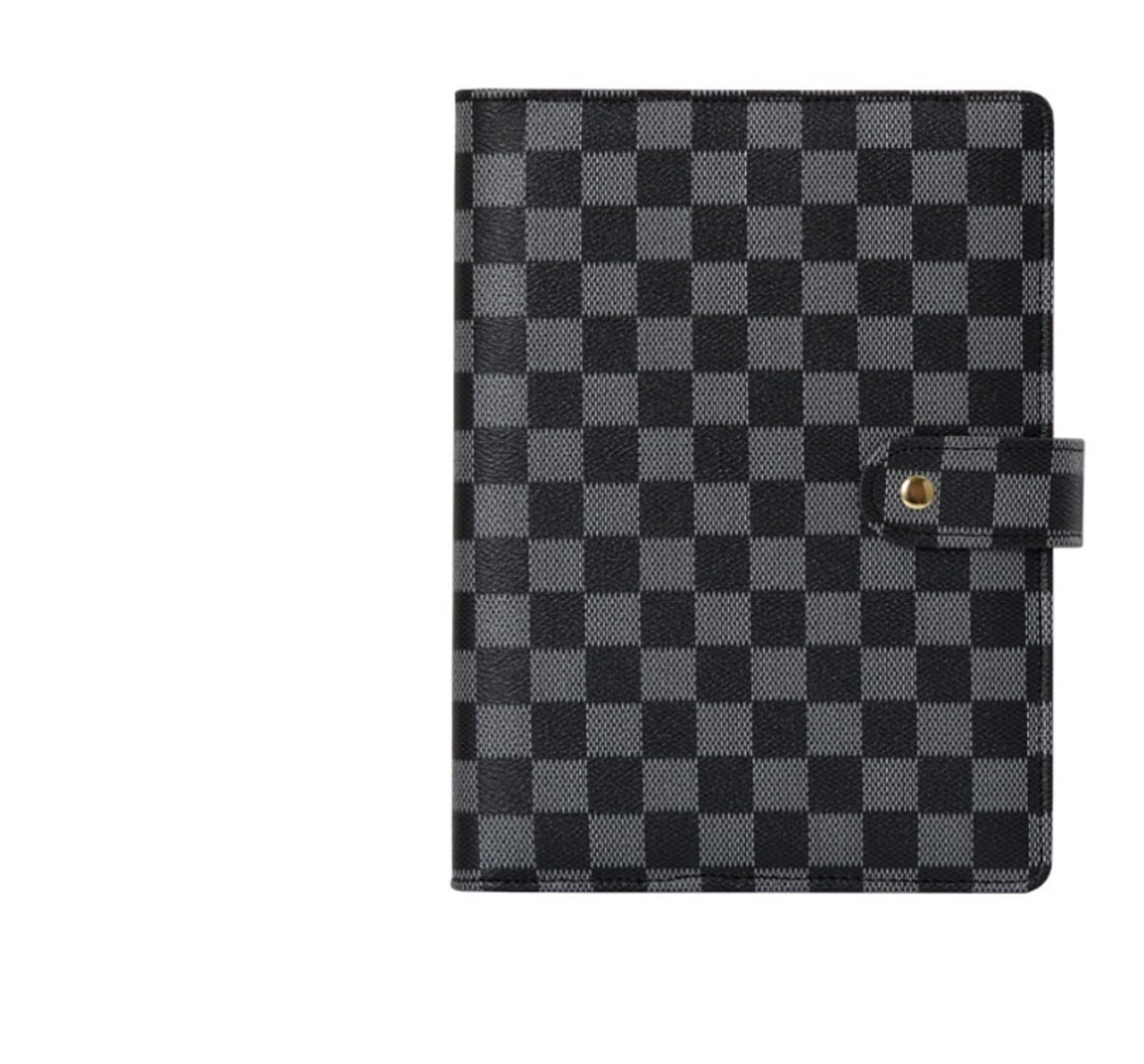 QWWQYDY Bookloose Leaf Notepad Loose-leaf Notebook Cover Stationery Hand Ledger Notebook Planner PU Leather Case For Noteook Binder Journal Binder(Chequer black,A6)