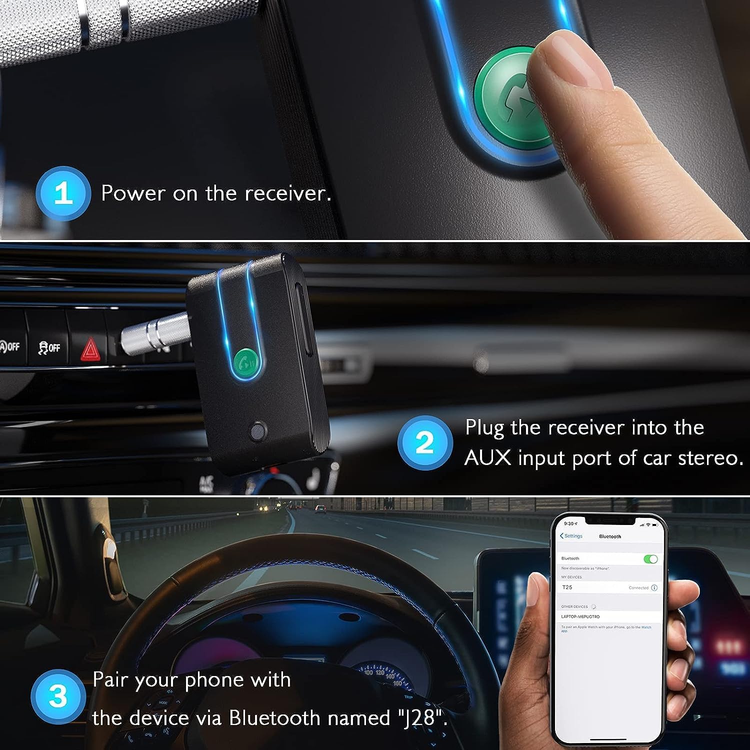 Upgraded LENCENT Bluetooth 5.0 Receiver for Car, Noise Cancelling Bluetooth AUX 3.5mm Adapter, Hands-Free Microphone Wireless Bluetooth Car Kit, Music Receiver for Car/Home Stereo/Headphones/Speakers